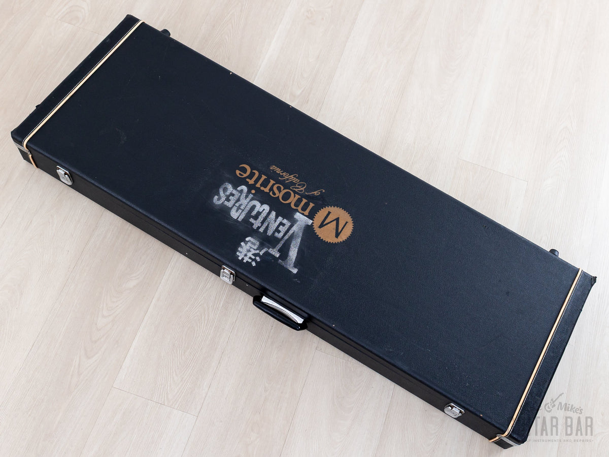 Black hardshell bass case with Mosrite Ventures logo