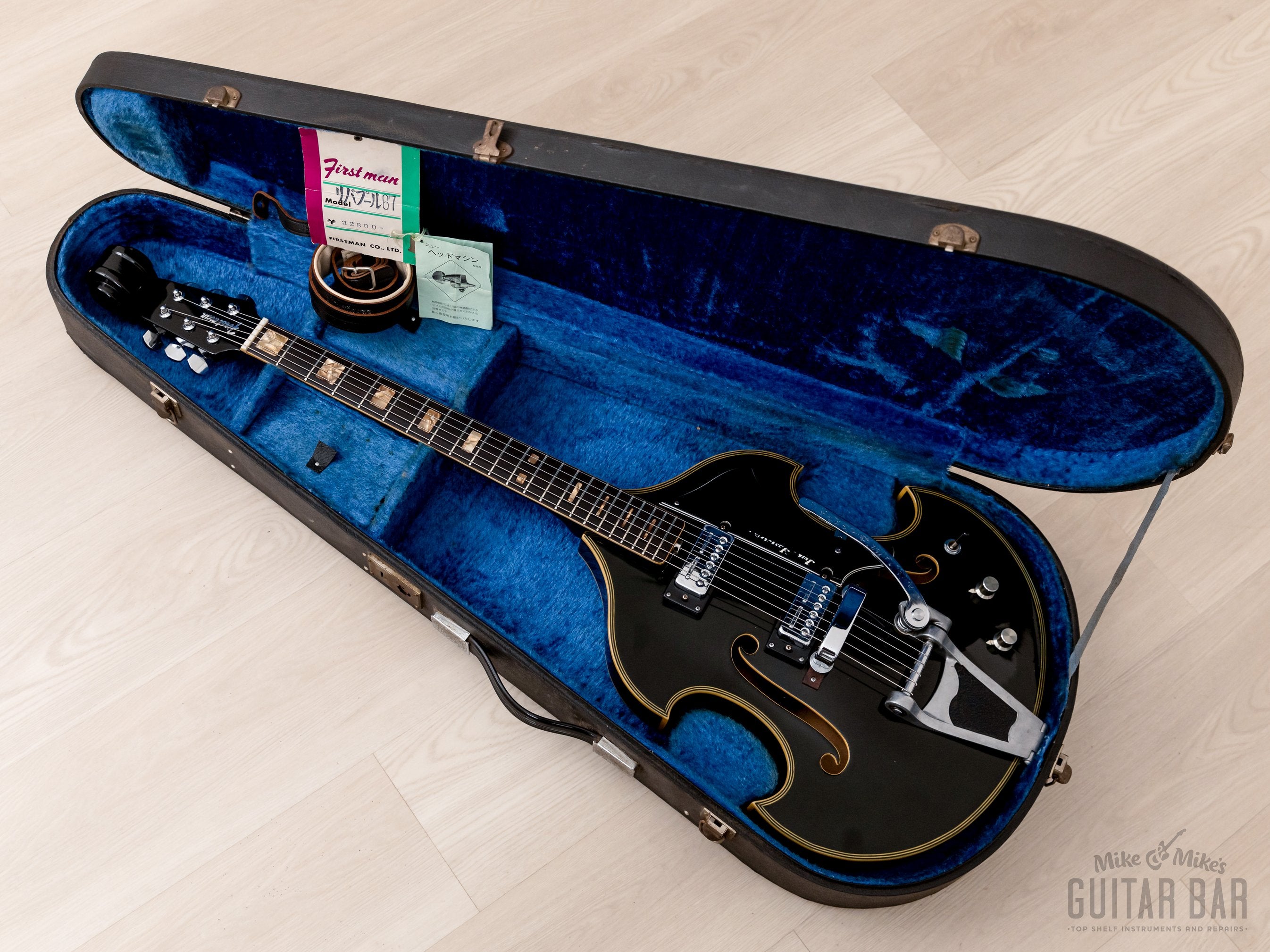 1960s Firstman Liverpool 67 Special Vintage Hollowbody Guitar Black w/ Case & Tags, Japan