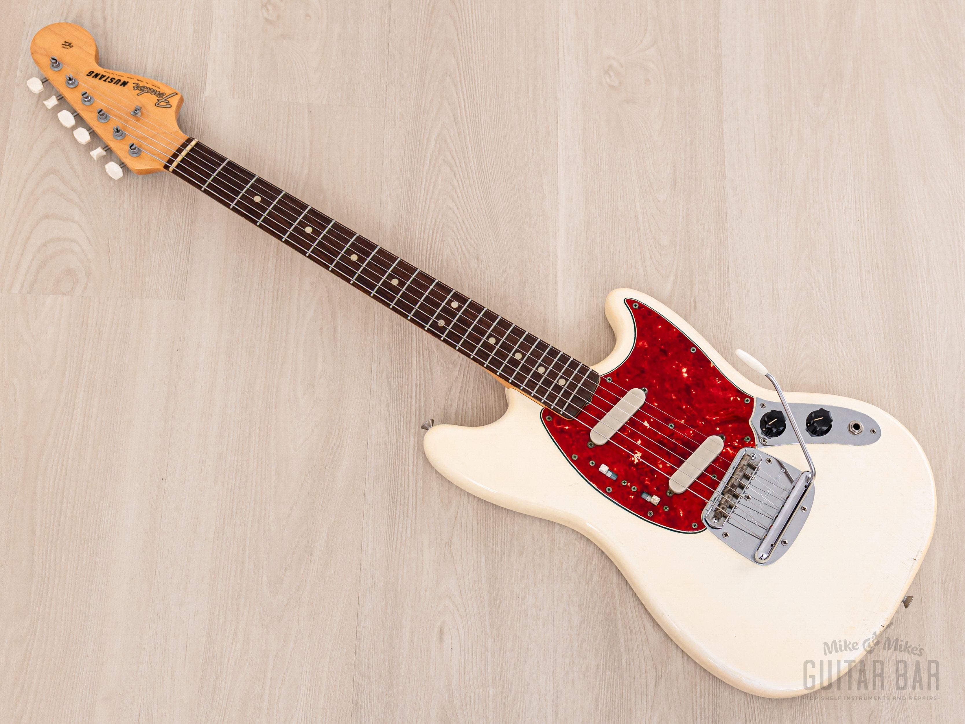1966 Fender Mustang Vintage Offset Electric Guitar Olympic White 100% Original w/ Slab Brazilian Board, Case