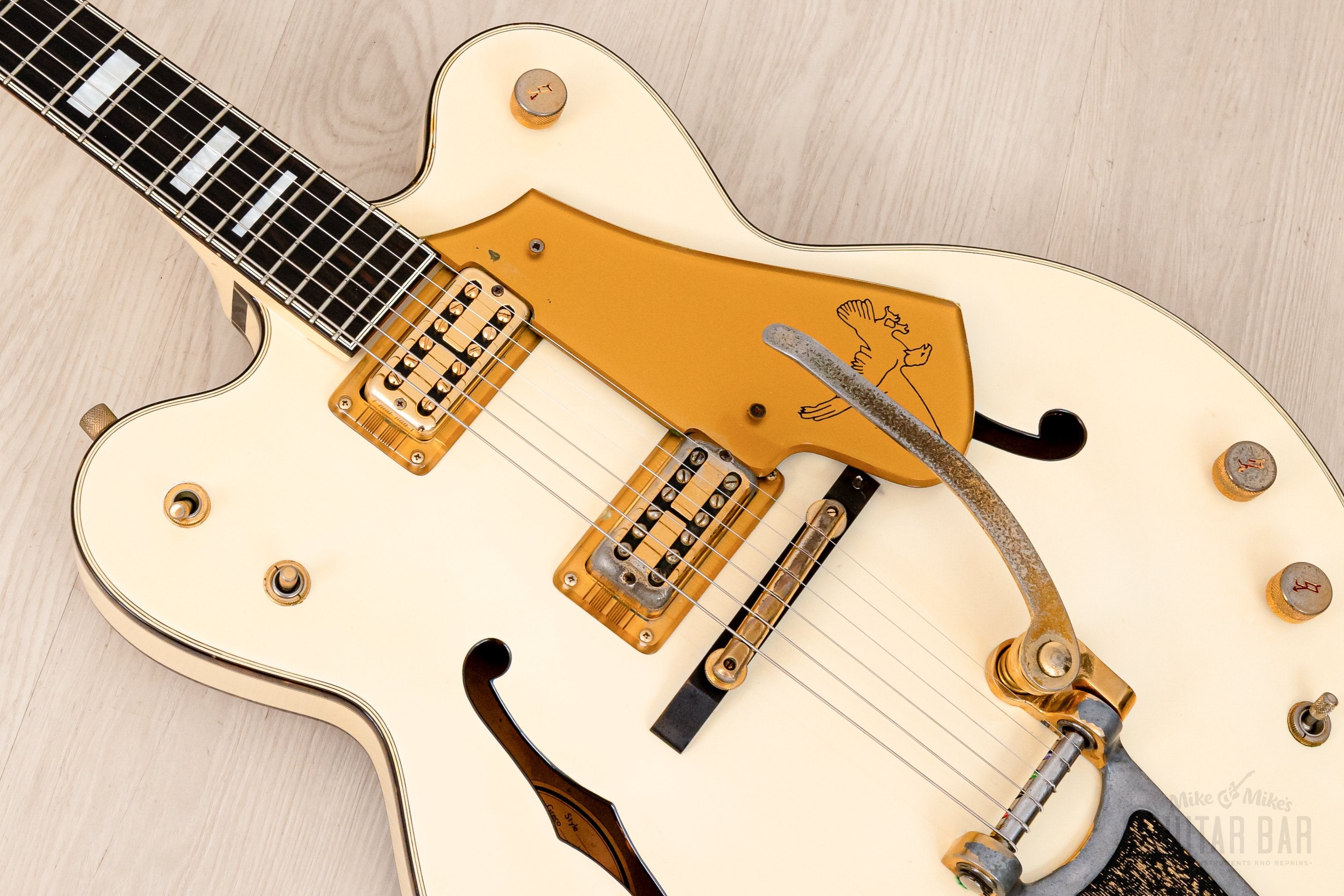 1987 Greco Super Real WF-140 White Falcon Vintage Guitar w/ Lacquer Finish, TV Jones, Case