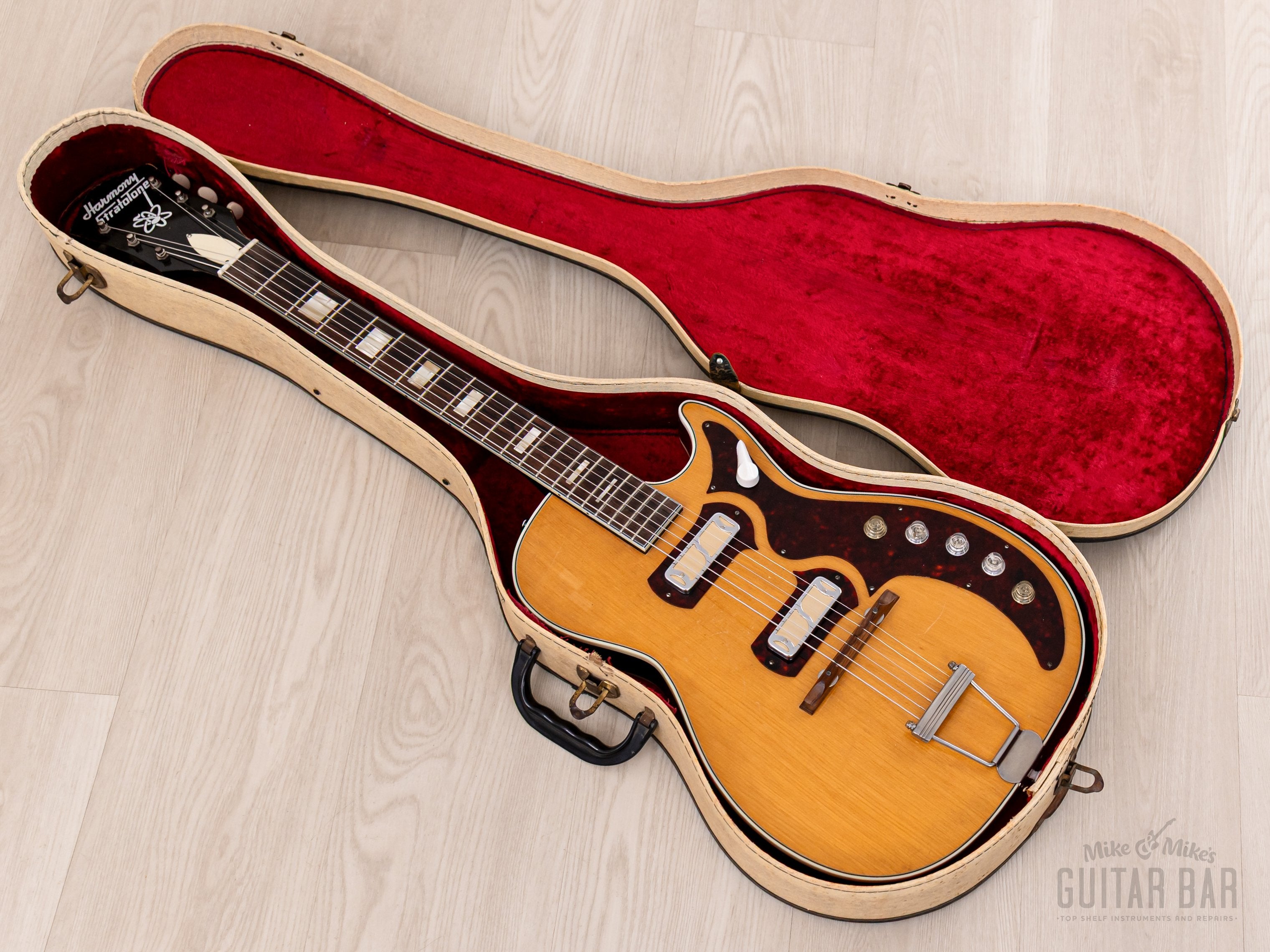 1959 Harmony Stratotone Jupiter H49 Vintage Electric Guitar w/ DeArmond Gold Foils, Case