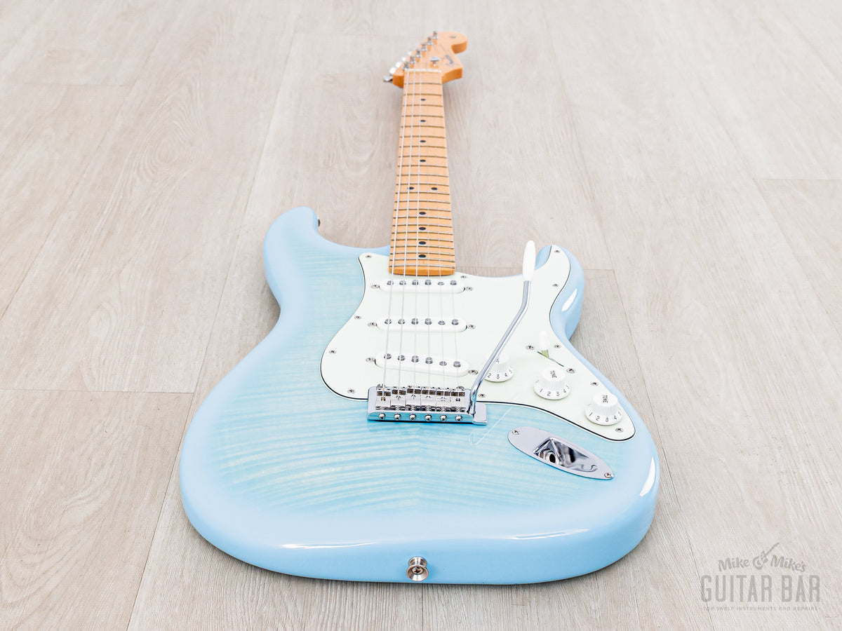 2024 Fender Hybrid II Stratocaster Flame Celeste Blue, front view, low angle