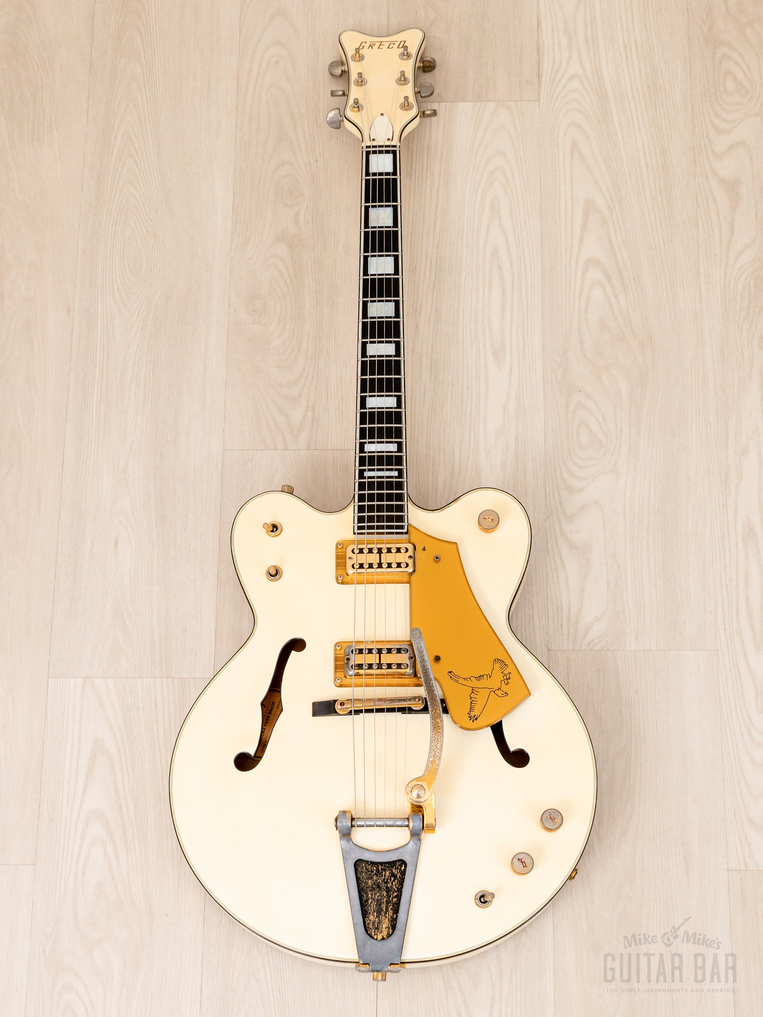 1987 Greco Super Real WF-140 White Falcon Vintage Guitar w/ Lacquer Finish, TV Jones, Case