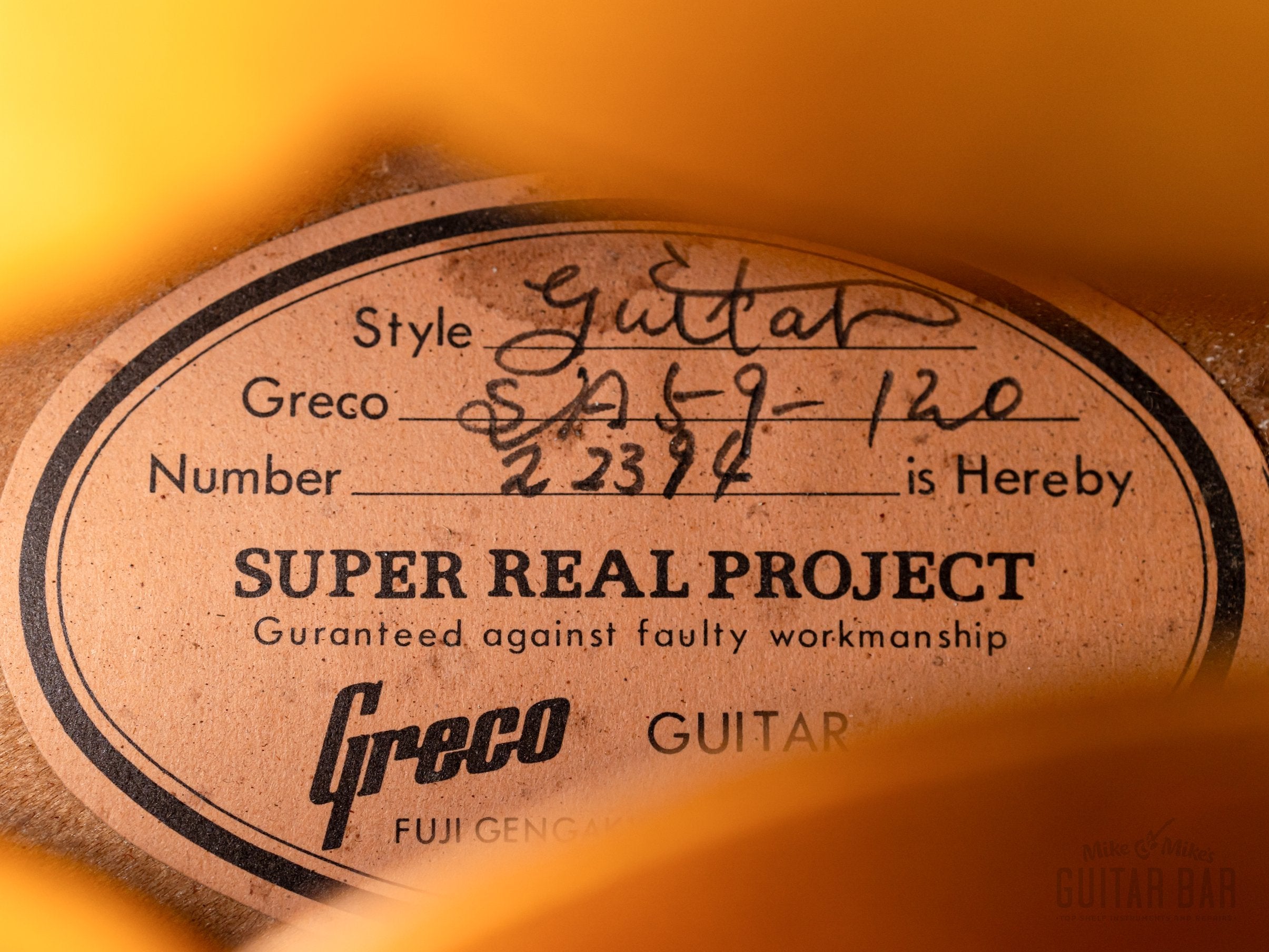 1982 Greco Super Real SA59-120 ES-Style Vintage Guitar, Sunburst Lacquer w/ Dry PAF, Case