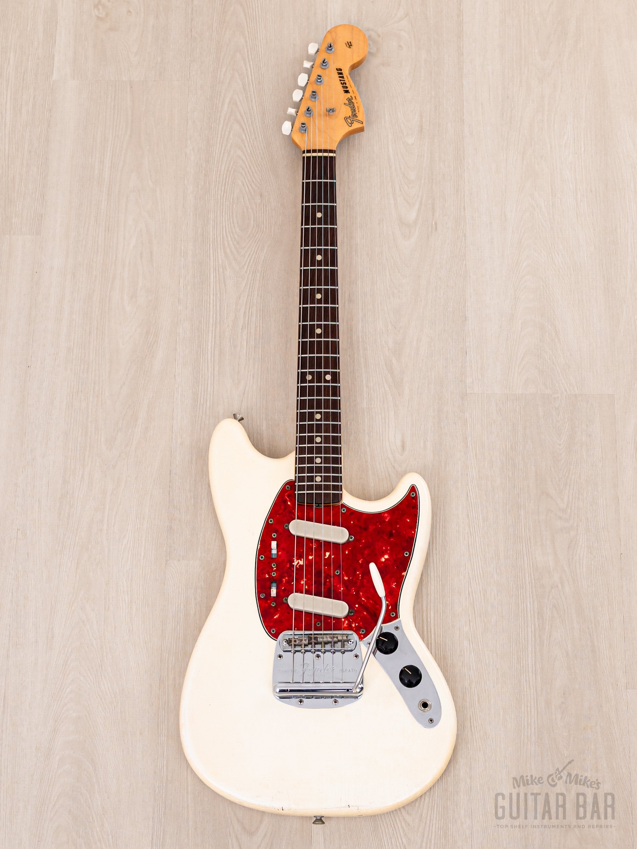 1966 Fender Mustang Vintage Offset Electric Guitar Olympic White 100% Original w/ Slab Brazilian Board, Case