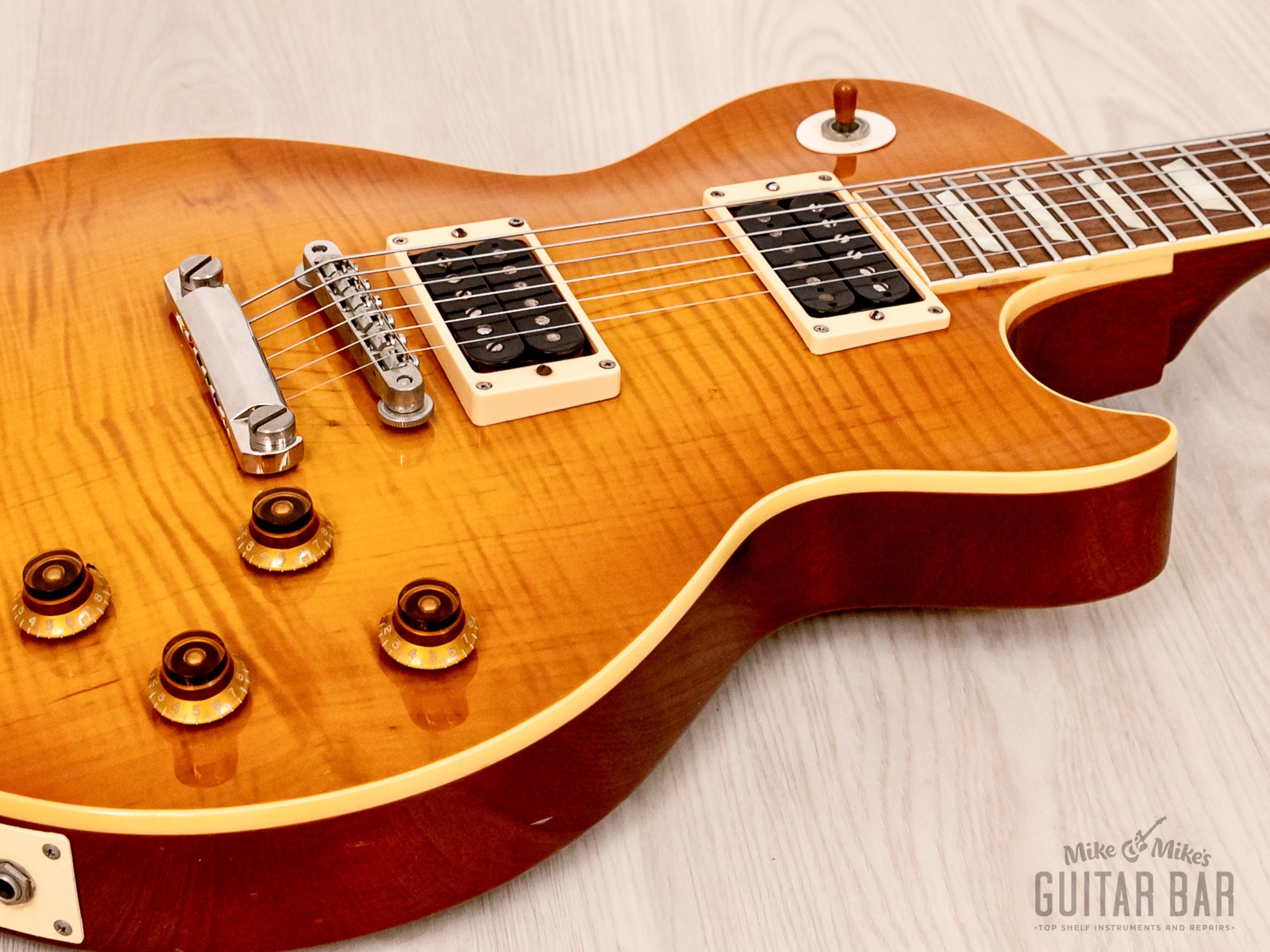 1990 Greco EG-1000D Flame Top Trans Amber w/ USA Seymour Duncan PAFs, Japan Fujigen