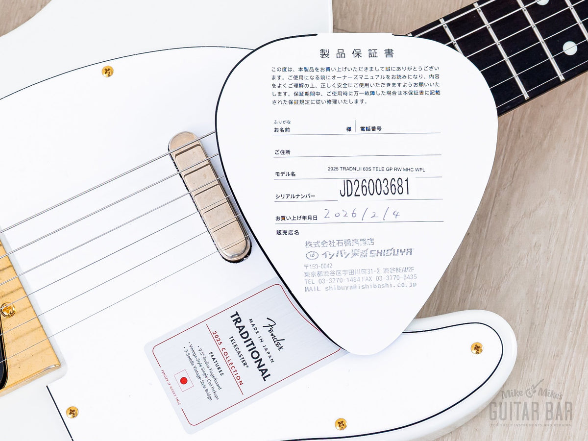 2025 Fender Traditional II 60s Telecaster White Pearl, pickguard with hangtag