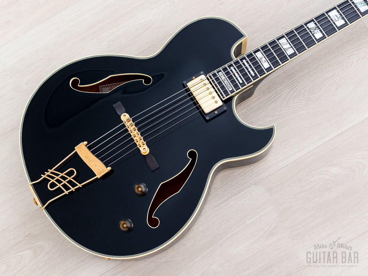 1996 Ibanez PM100 Pat Metheny angled front view, black finish