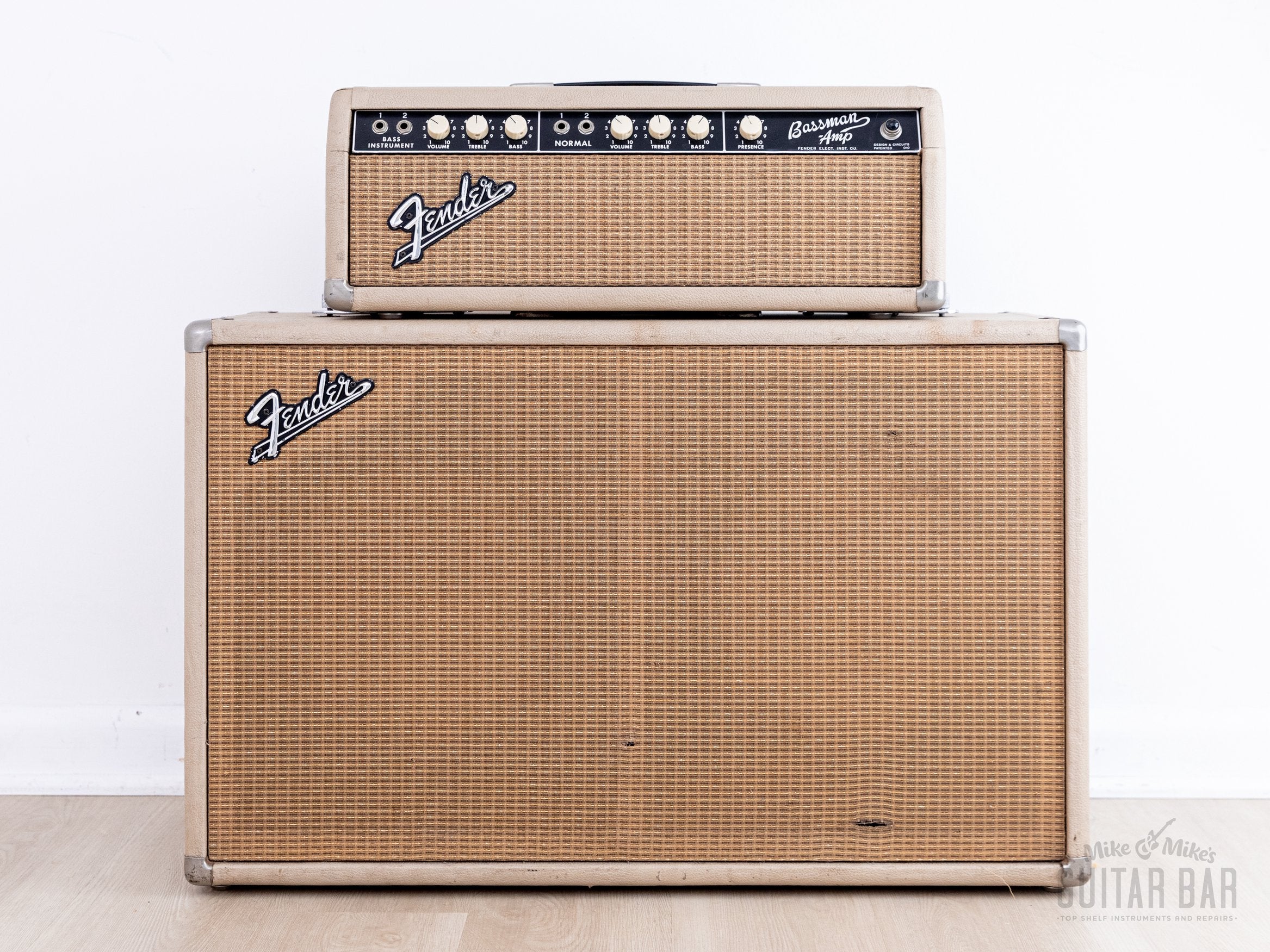 1964 Fender Bassman 6G6-B Tuxedo Brown Panel Blonde Vintage Piggyback