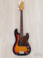 Full front of Sunburst Precision Bass with tortoise pickguard