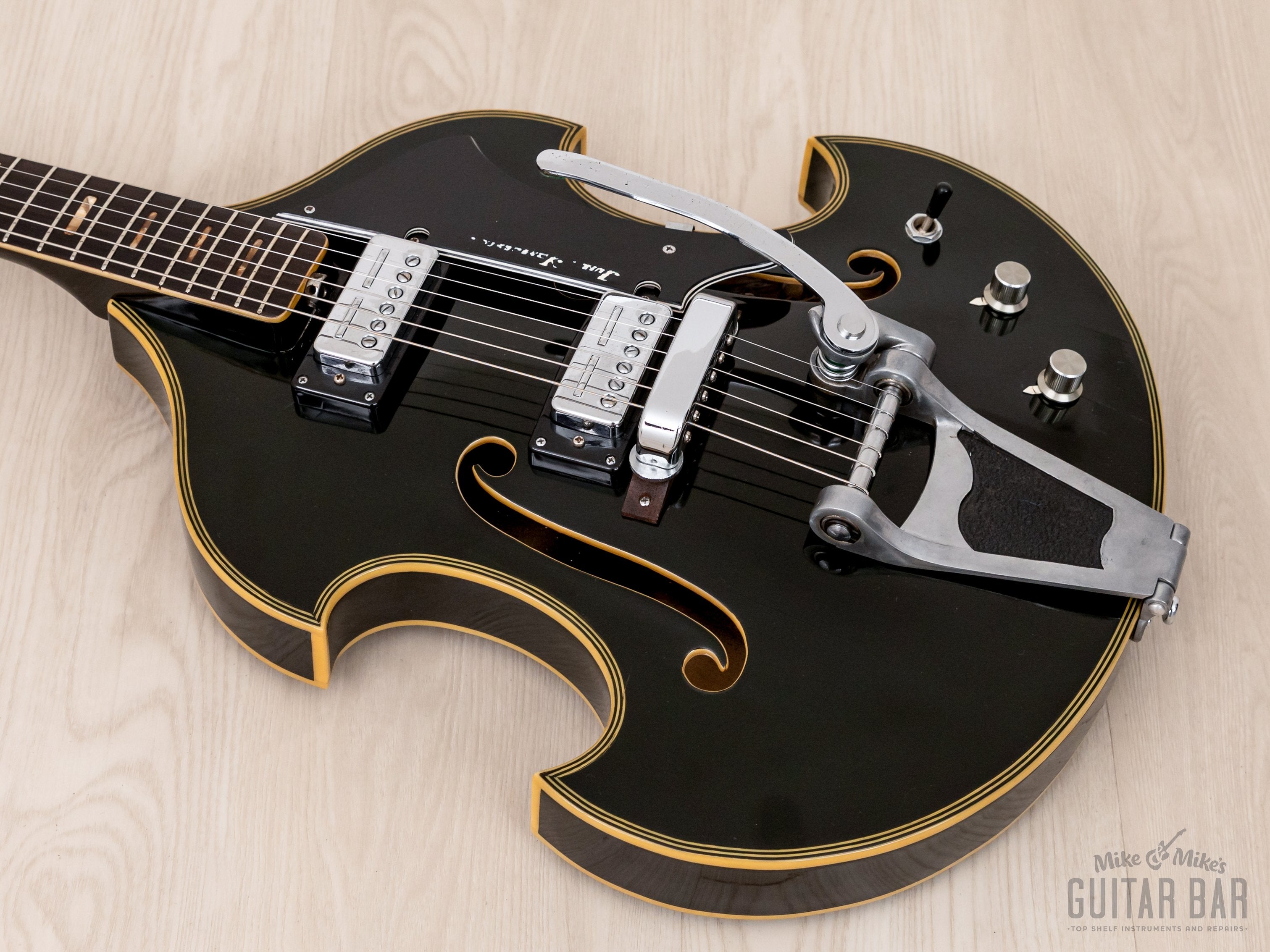 1960s Firstman Liverpool 67 Special Vintage Hollowbody Guitar Black w/ Case & Tags, Japan