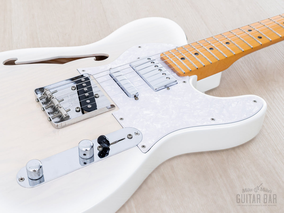TN90-SPL Thinline Telecaster White Solid Gold body angle, bridge and controls