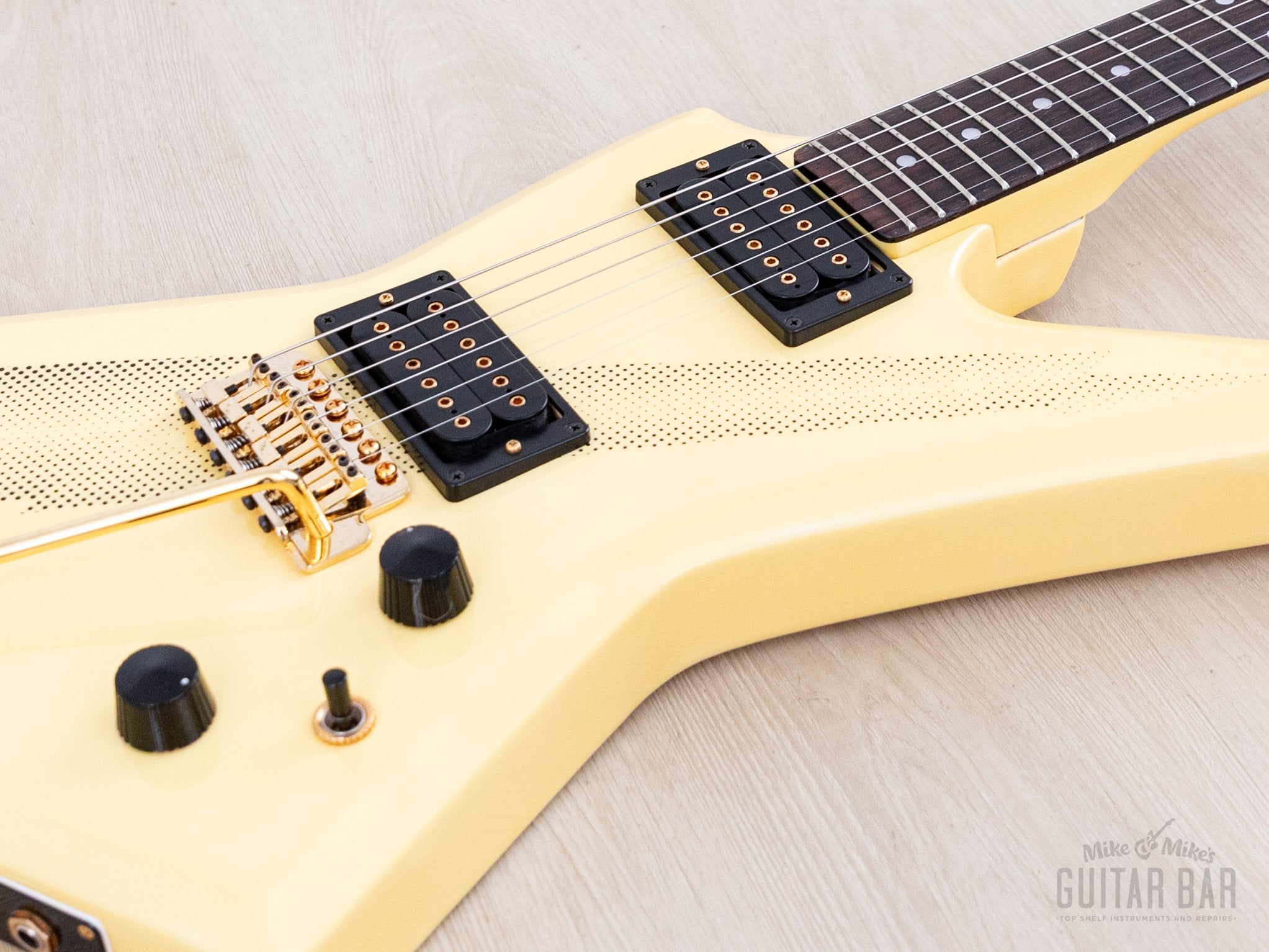 1983 Aria Pro II ZZ Deluxe Explorer White/Thunderbolt w/ Gold Hardware