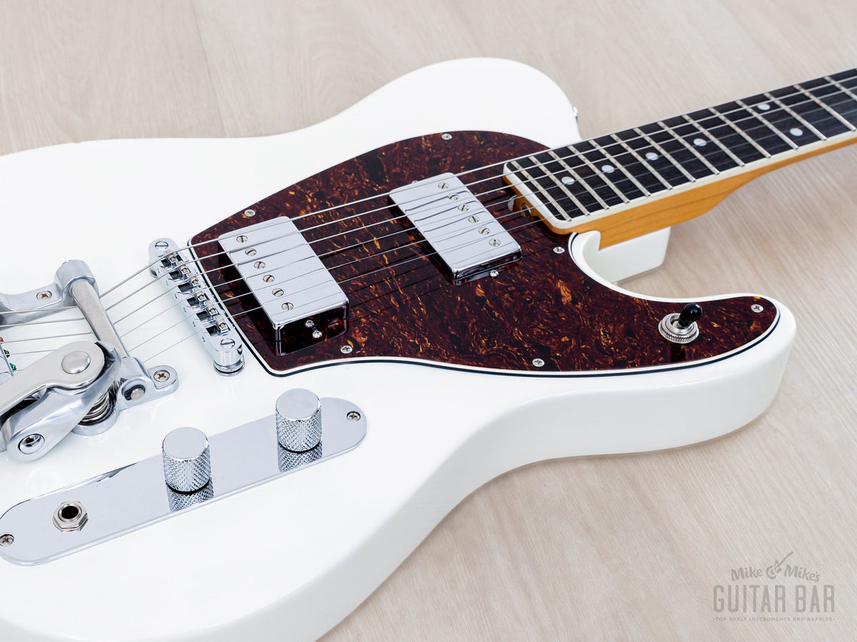 2016 Elk Cutlass CT Limited Edition White, body close-up with humbuckers and Bigsby