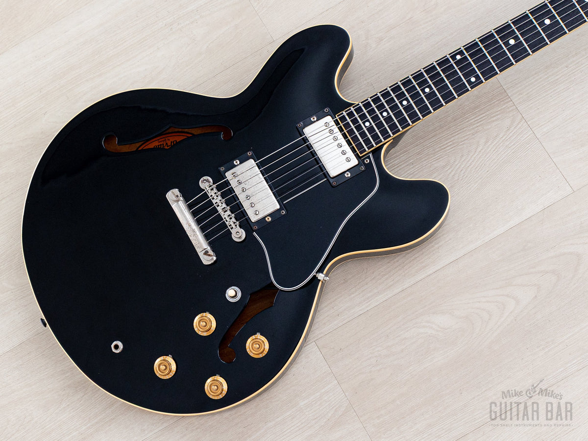 1989 Orville by Gibson ES-335 Ebony semi-hollow, body front angle