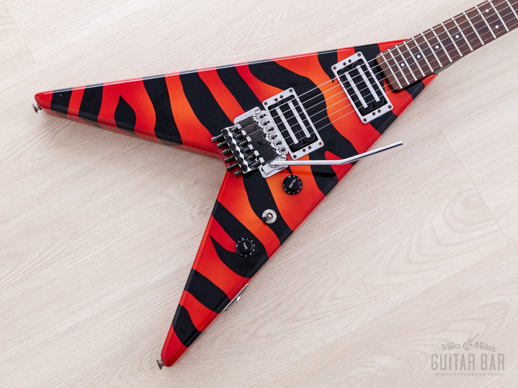 1980s Aria Pro II XX Deluxe Flying V Partscaster Orange With Black Zeb