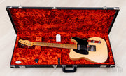 2016 Danocaster Single Cut Blackguard Butterscotch, guitar in open case with orange lining
