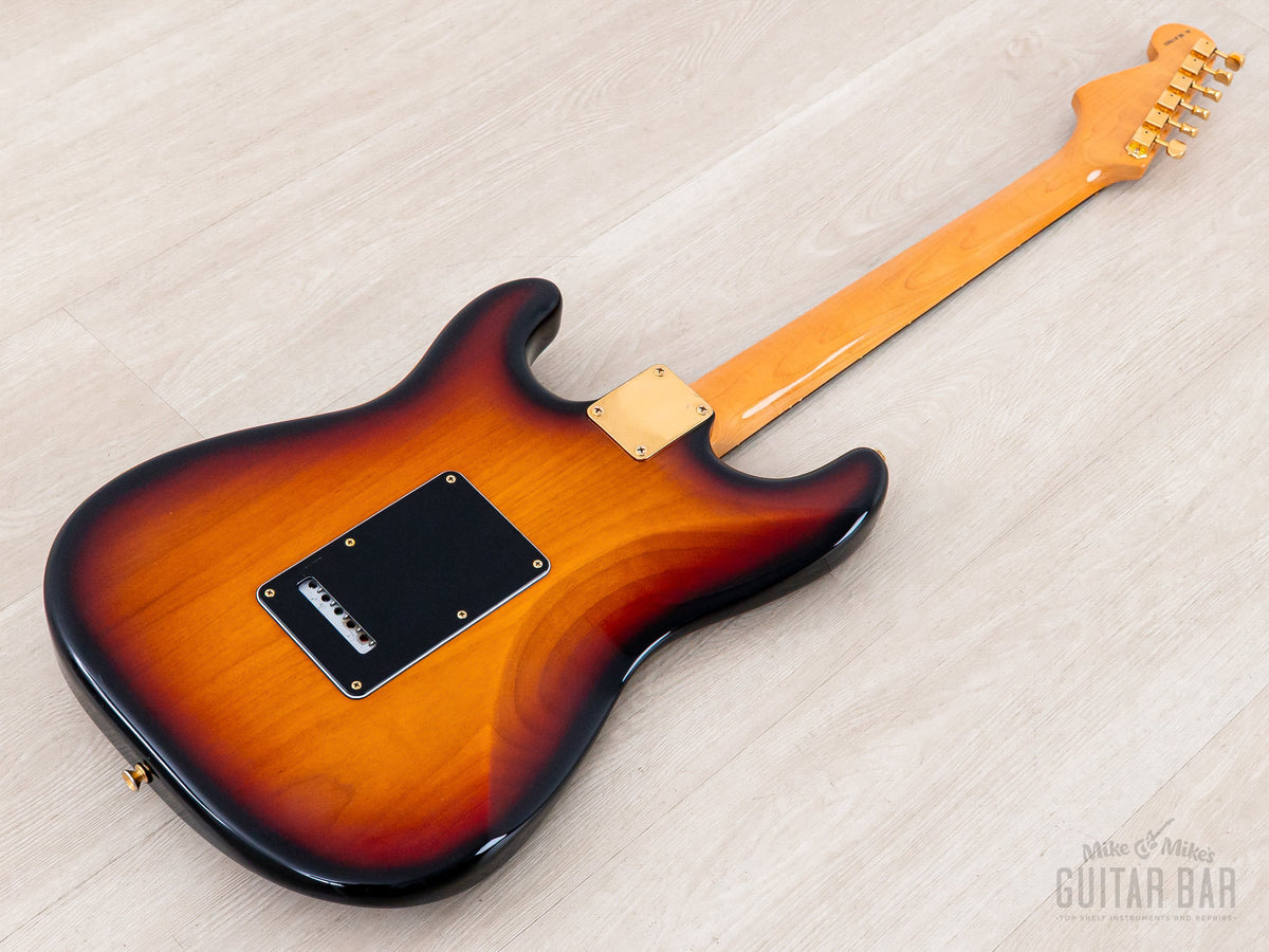 Low angled back view of Sunburst body and maple neck