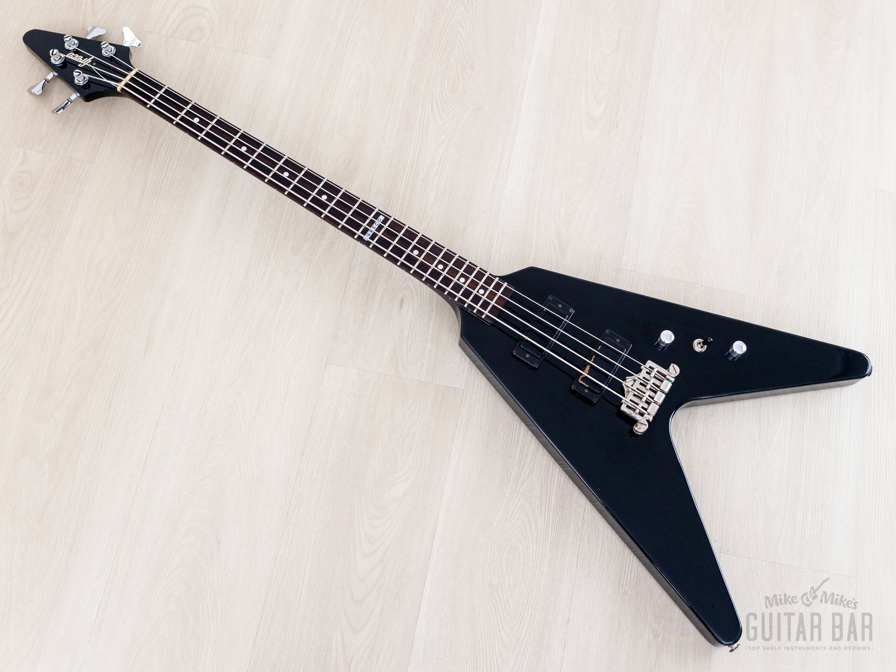 2002 Greco GVB-90 Flying V Bass Neck Through Real Black w/ Mini Humbuc