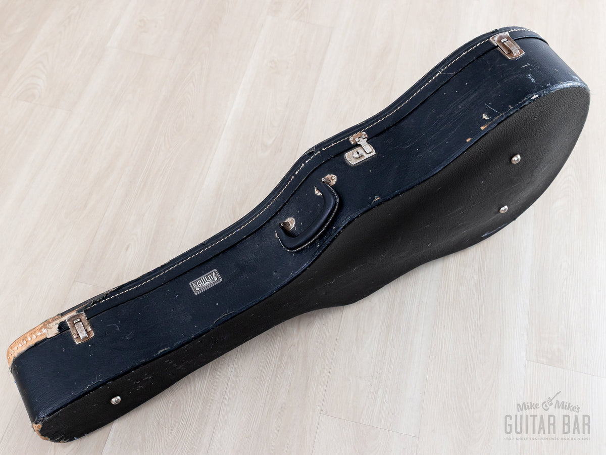 Guild F-42 black hardshell case closed, angled view