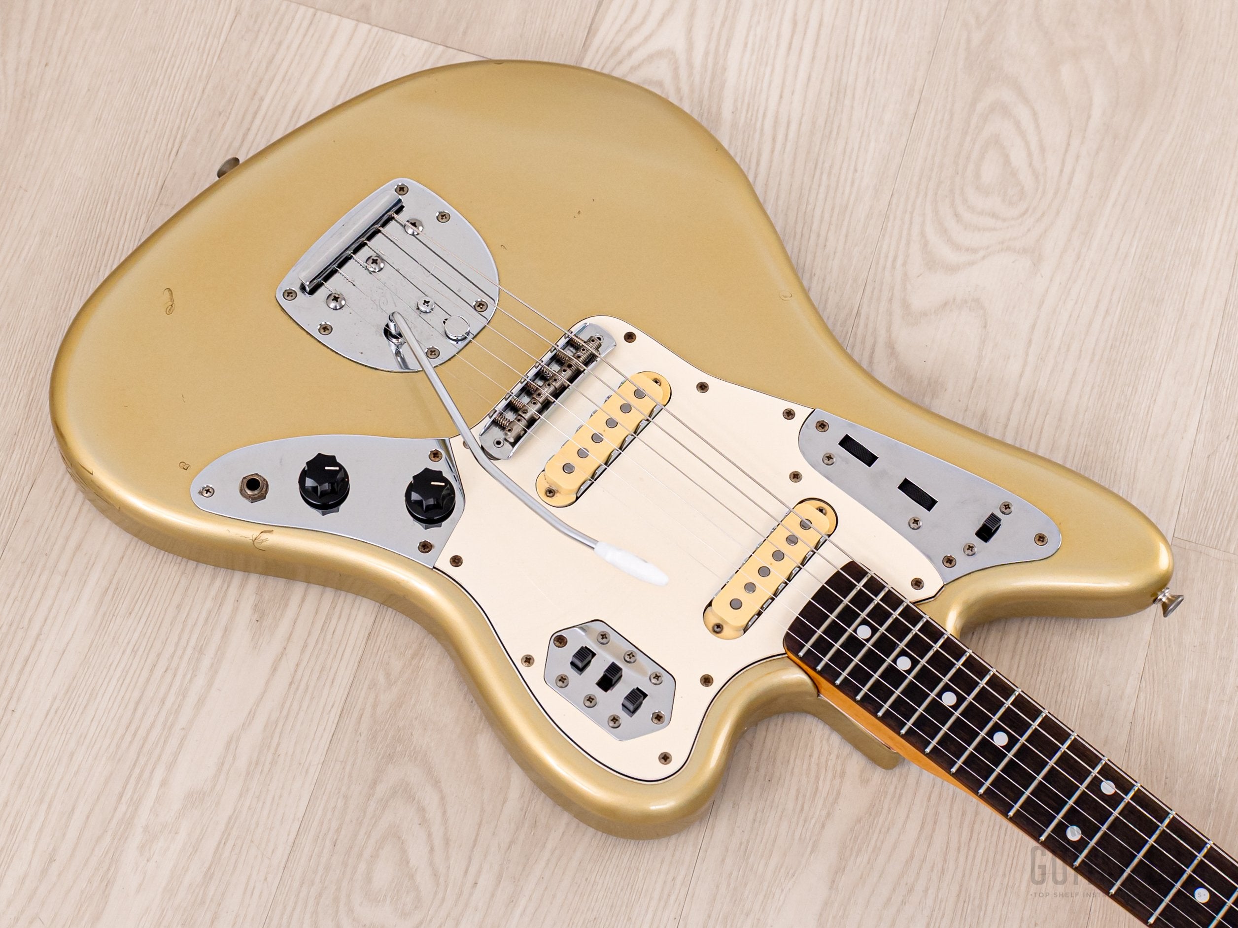 1993 Fender Order Made Jaguar '62 Vintage Reissue JG66 Shoreline Gold + Headstock w/ Case, Japan MIJ Fujigen