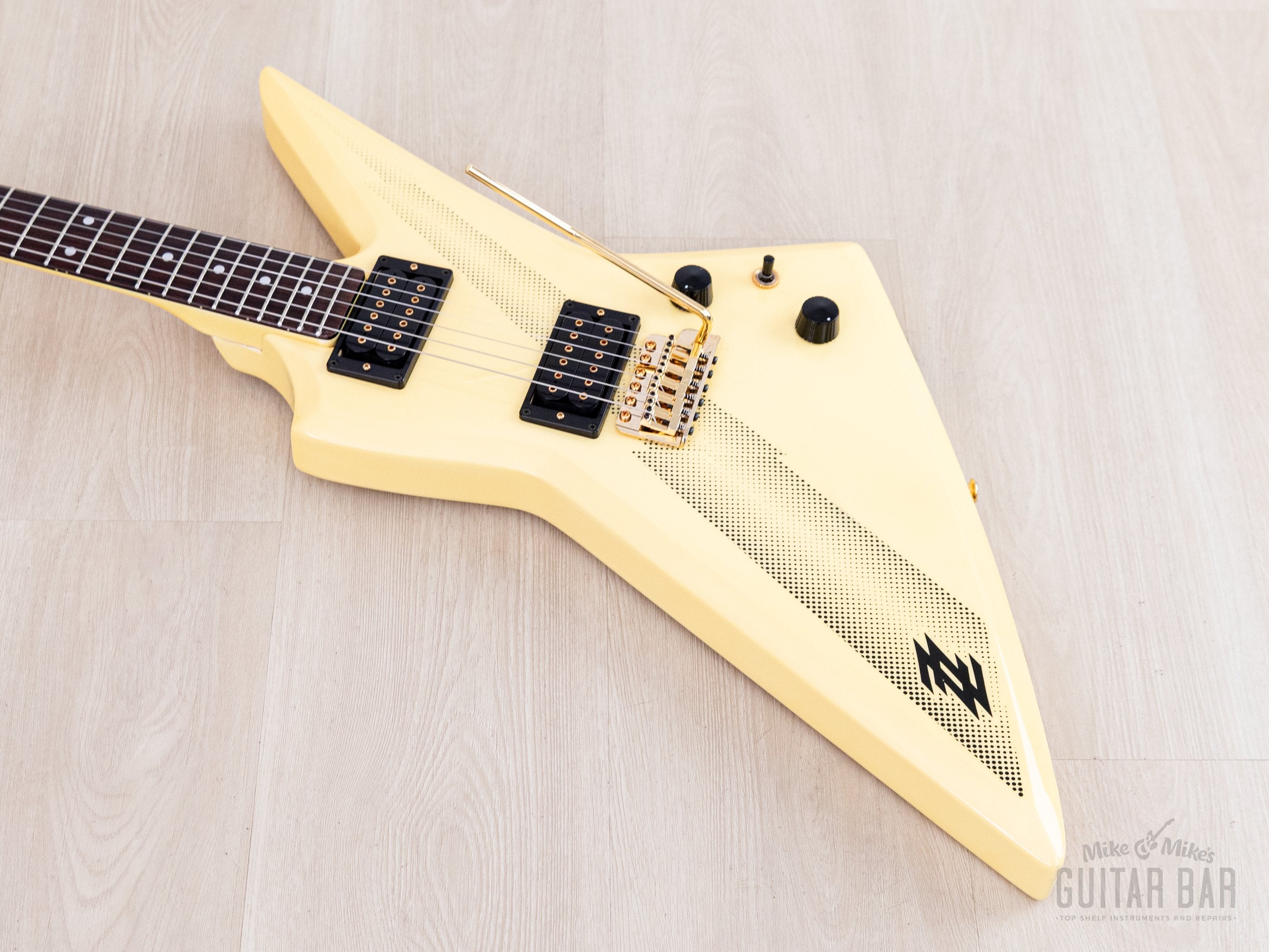 1983 Aria Pro II ZZ Deluxe Explorer White/Thunderbolt w/ Gold Hardware