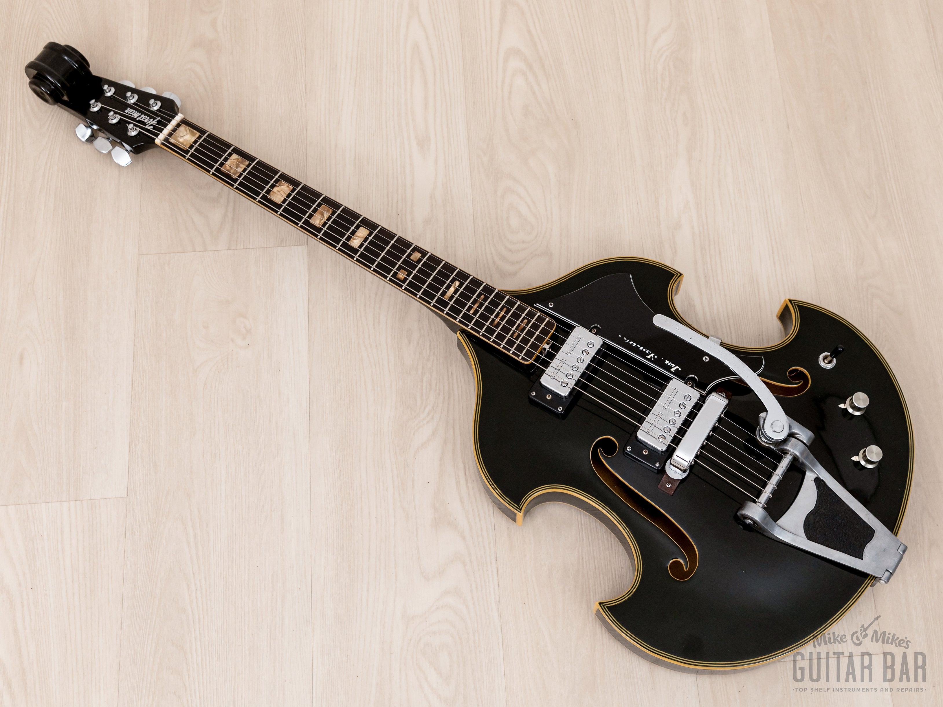 1960s Firstman Liverpool 67 Special Vintage Hollowbody Guitar Black w/ Case & Tags, Japan