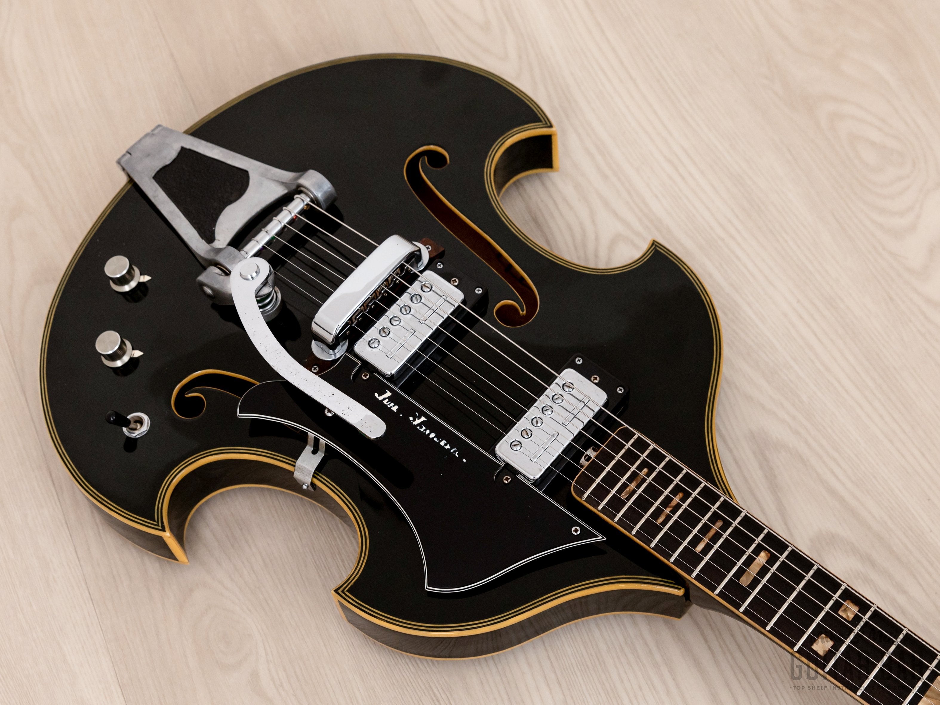 1960s Firstman Liverpool 67 Special Vintage Hollowbody Guitar Black w/ Case & Tags, Japan