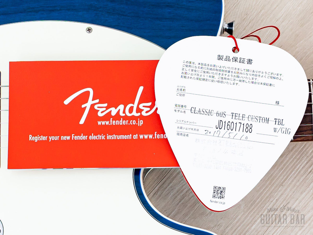 2016 Fender Classic 60s Telecaster Custom Trans Blue, Fender hangtags