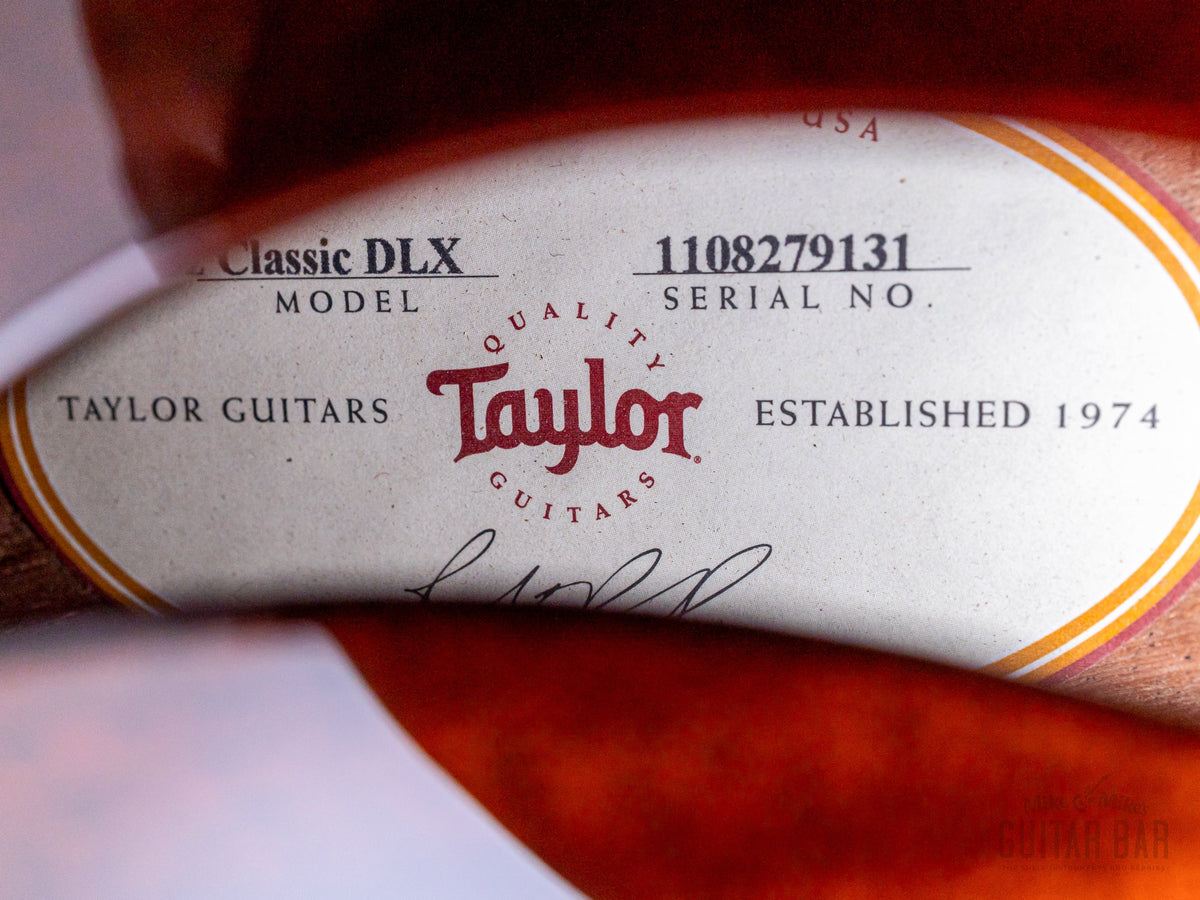 Taylor T5z Classic DLX interior label with serial 1108279131