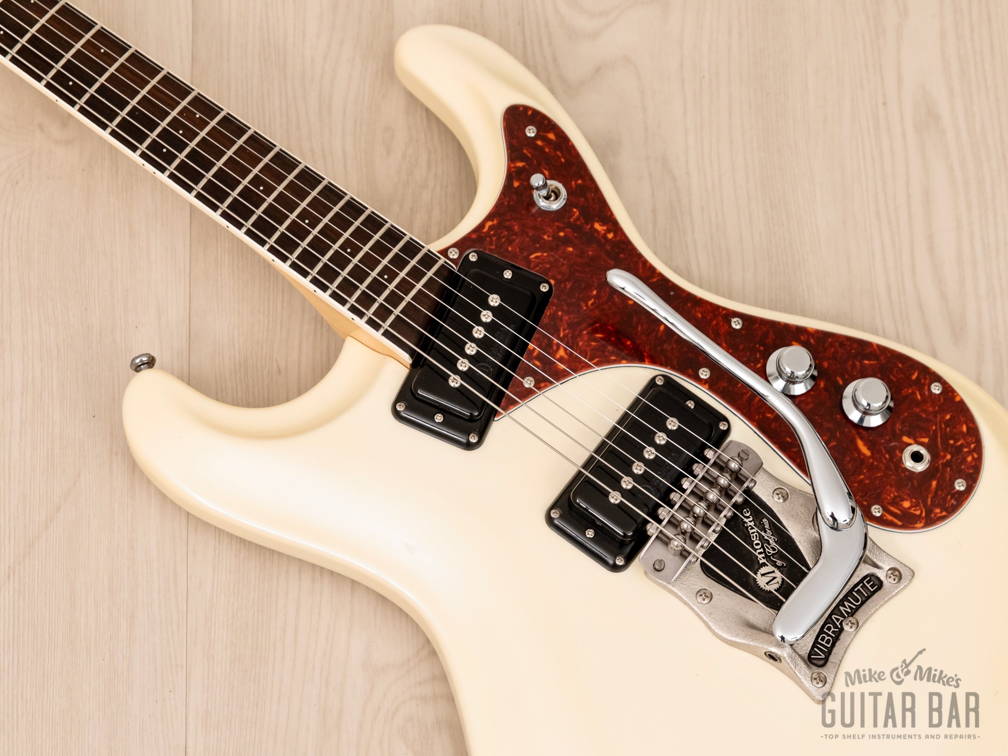 2000s Mosrite Ventures Model Super Custom '65 Pearl White w/ Vibramute, Case & Hangtags, Japan Kurokumo