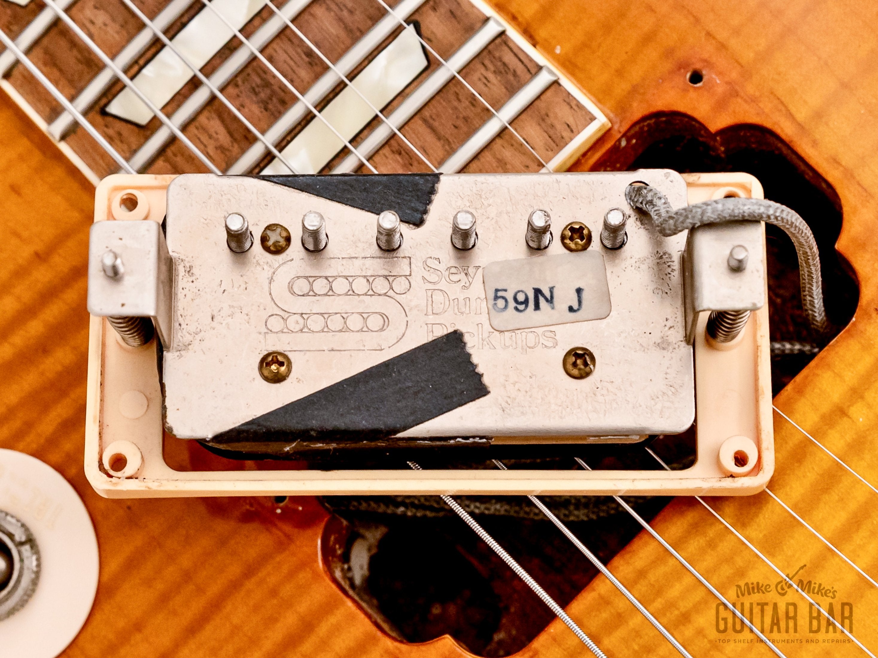 1990 Greco EG-1000D Flame Top Trans Amber w/ USA Seymour Duncan PAFs, Japan Fujigen