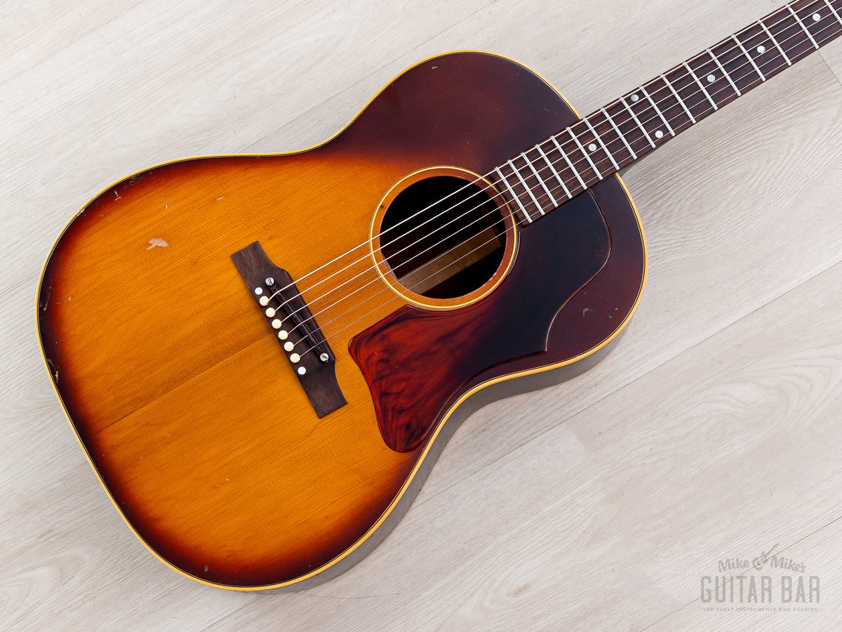1967 Gibson B-25 vintage acoustic guitar, Cherry Sunburst, angled front view