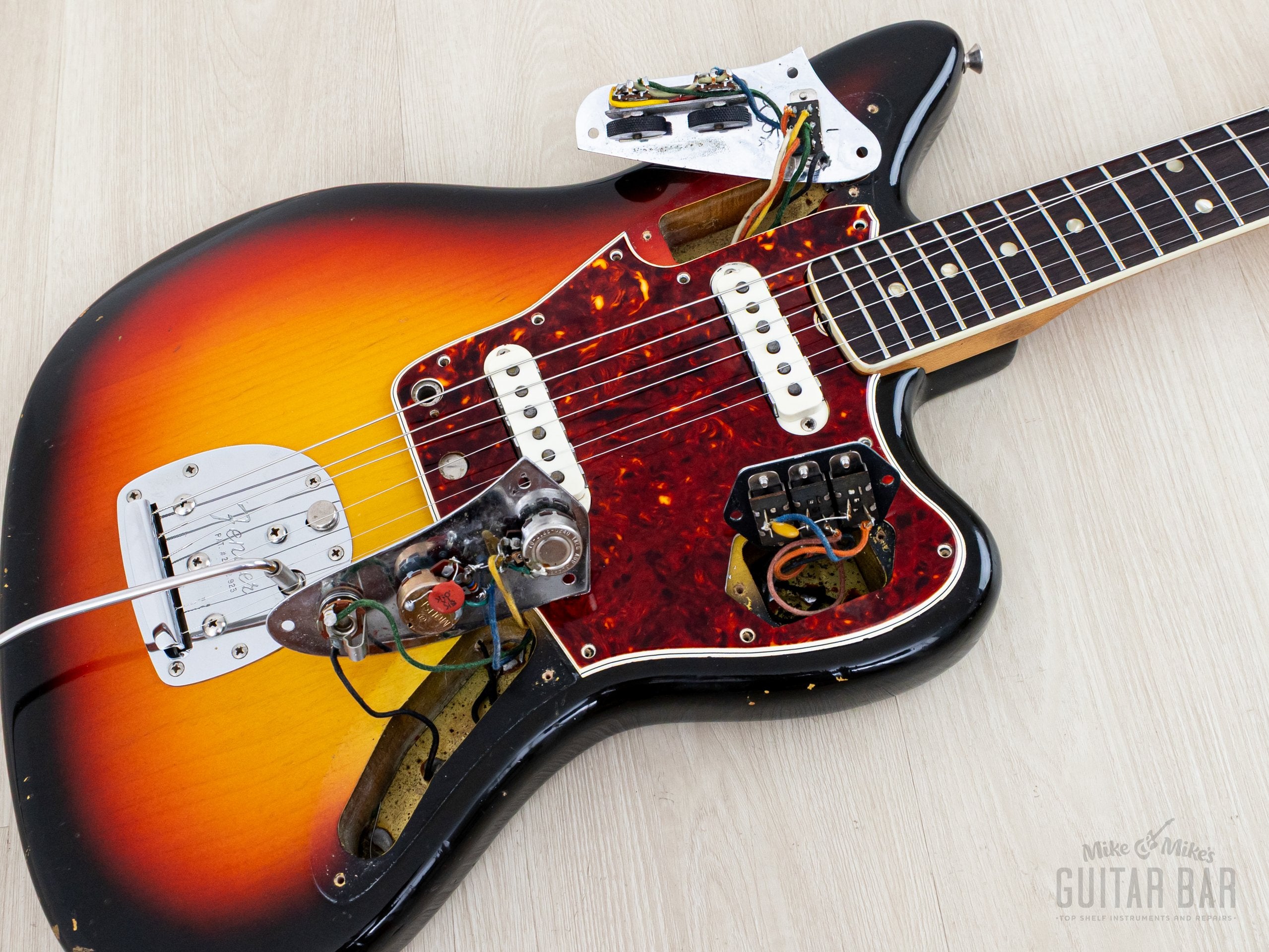 1966 Fender Jaguar Vintage Offset Guitar Sunburst w/ Big Neck, Case