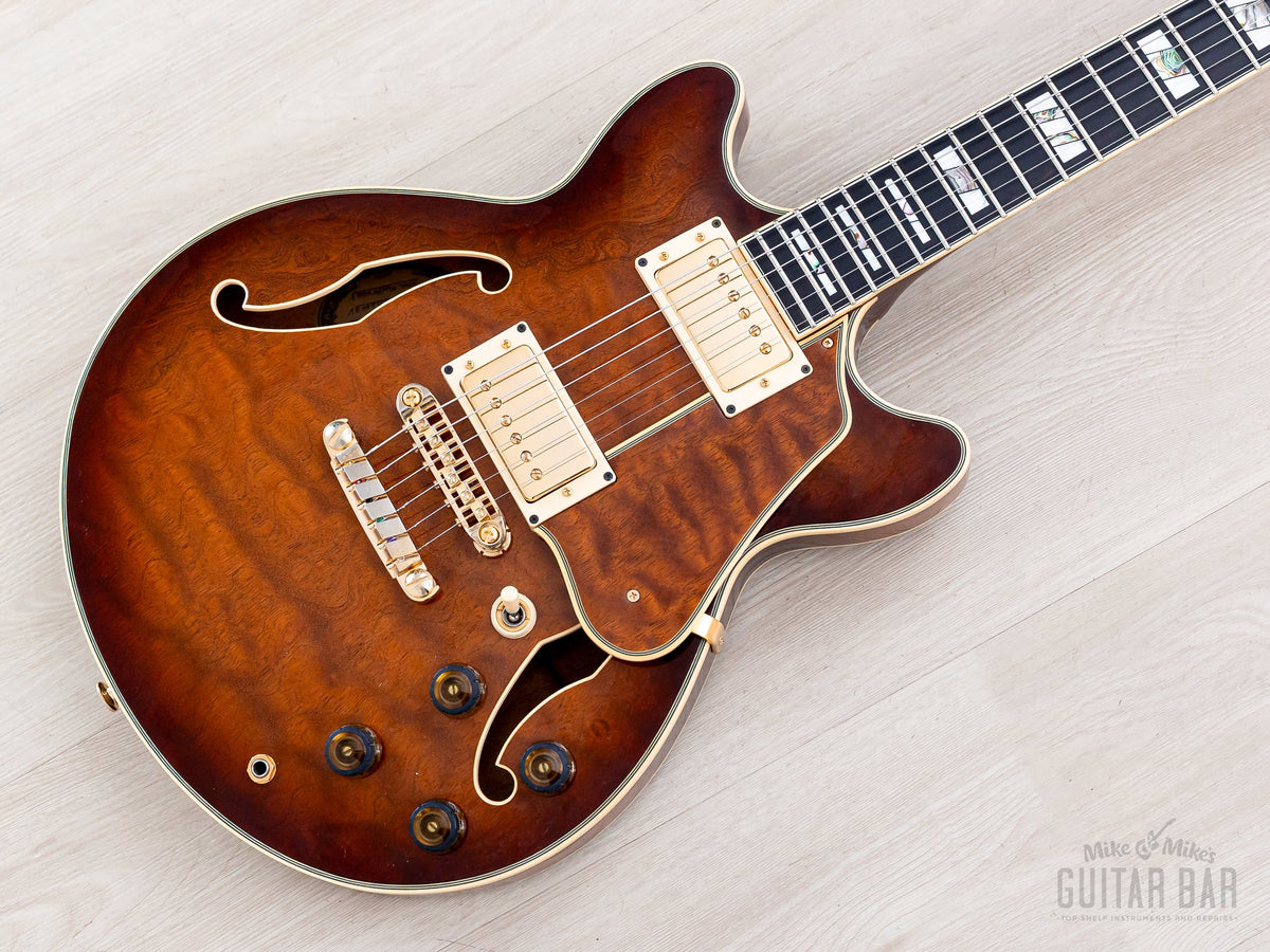 1988 Ibanez AM200 angled front view, burl top
