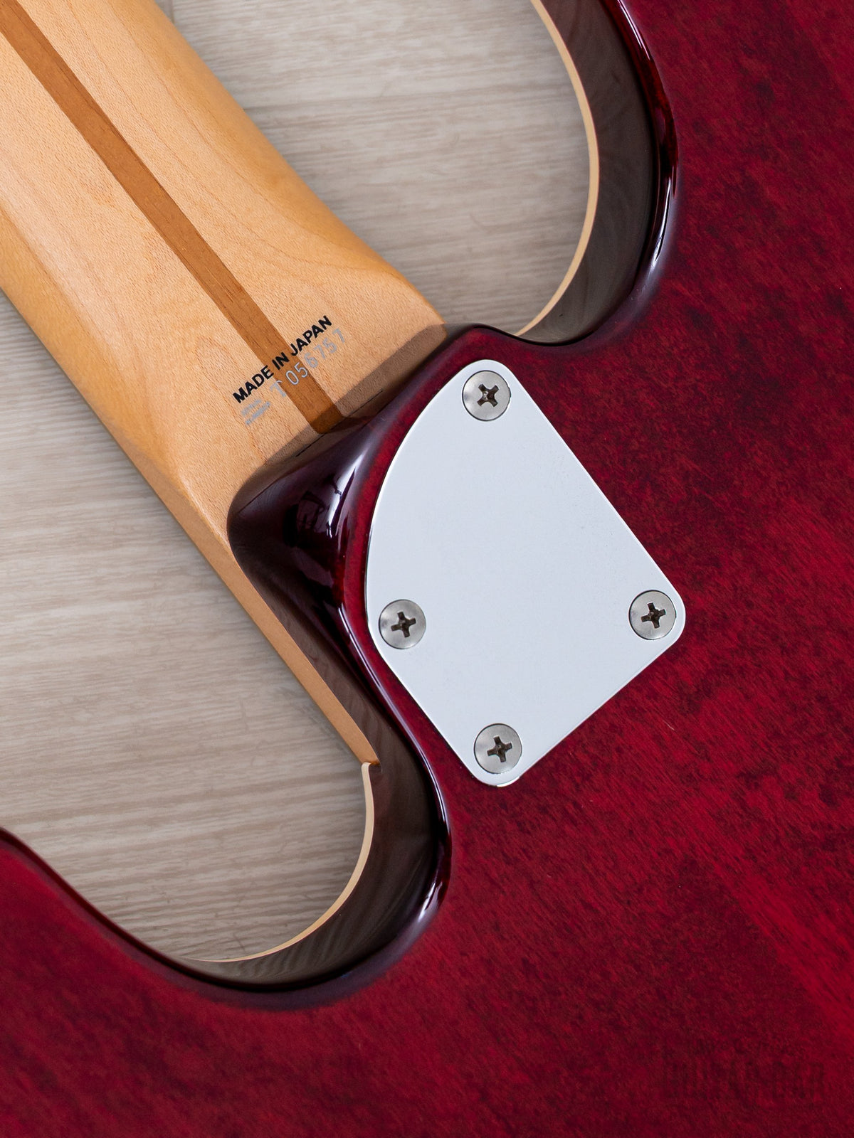 2008 Fender Aerodyne Jazz Bass AJB-110DMC Trans Red, neck plate close-up