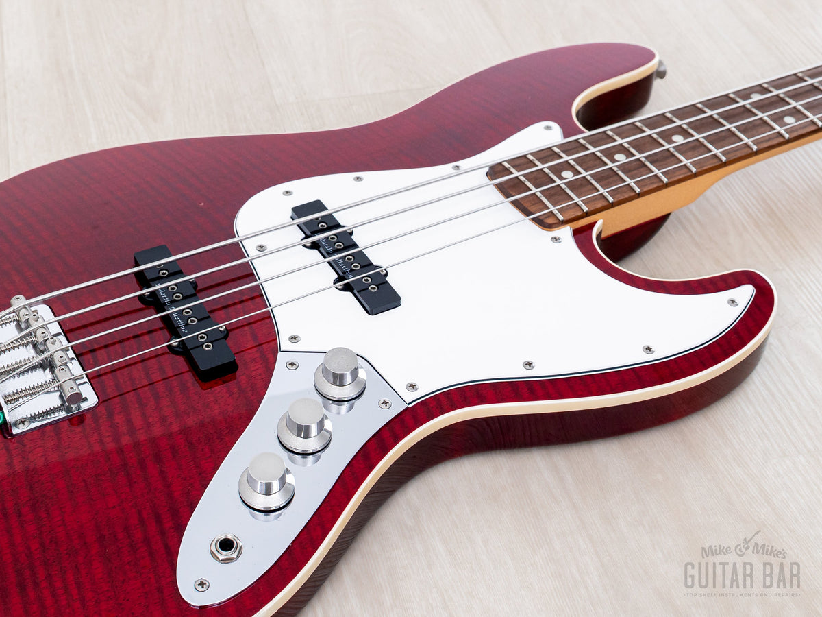 2008 Fender Aerodyne Jazz Bass AJB-110DMC Trans Red, DiMarzio pickups and white pickguard