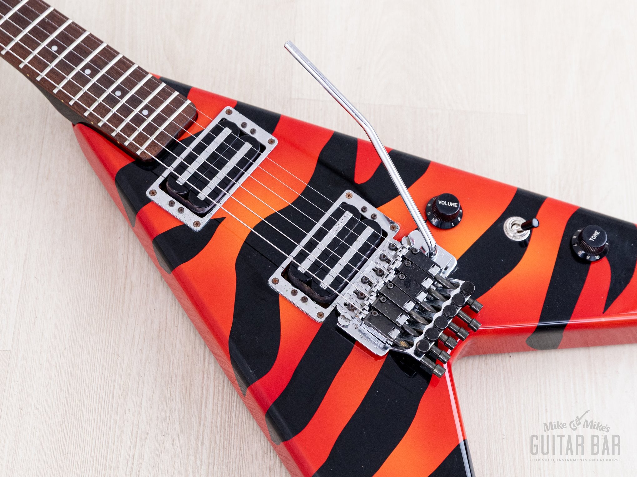 1980s Aria Pro II XX Deluxe Flying V Partscaster Orange With Black Zeb