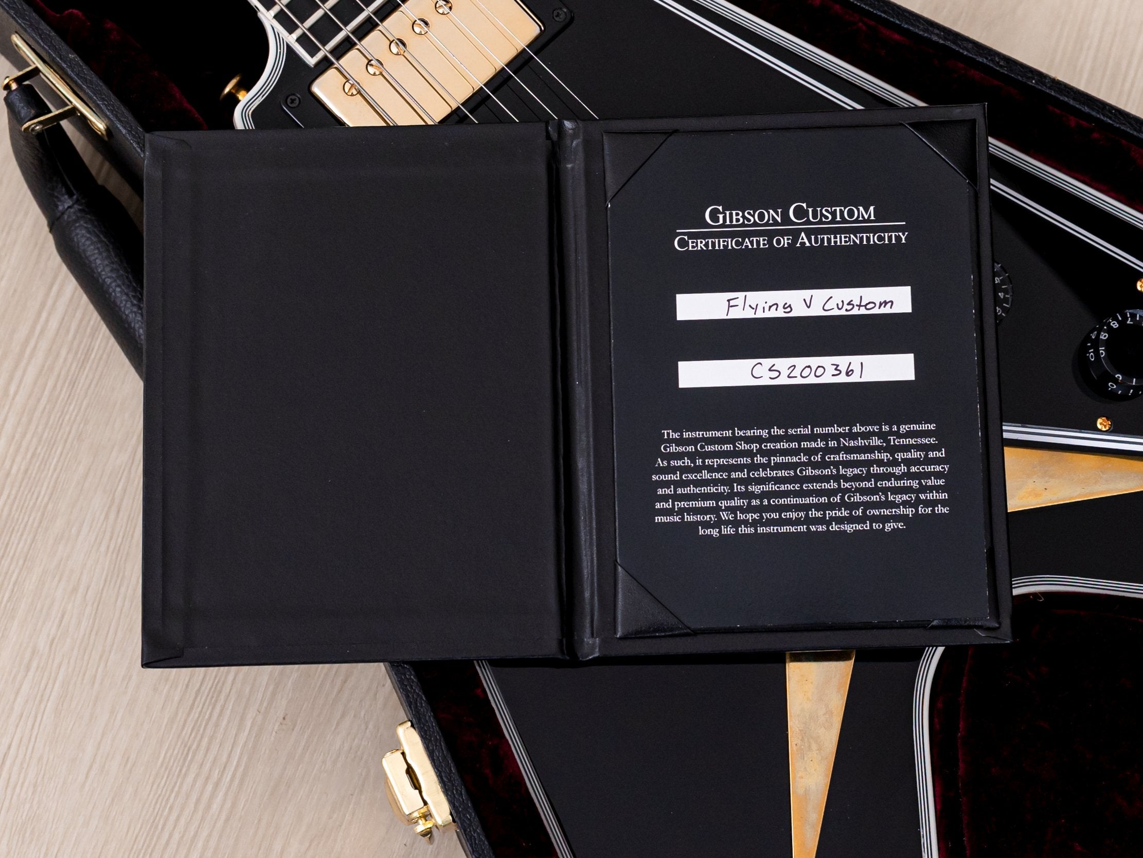 2022 Gibson Custom Shop Flying V Custom Black Beauty w/ Case, Tags & COA