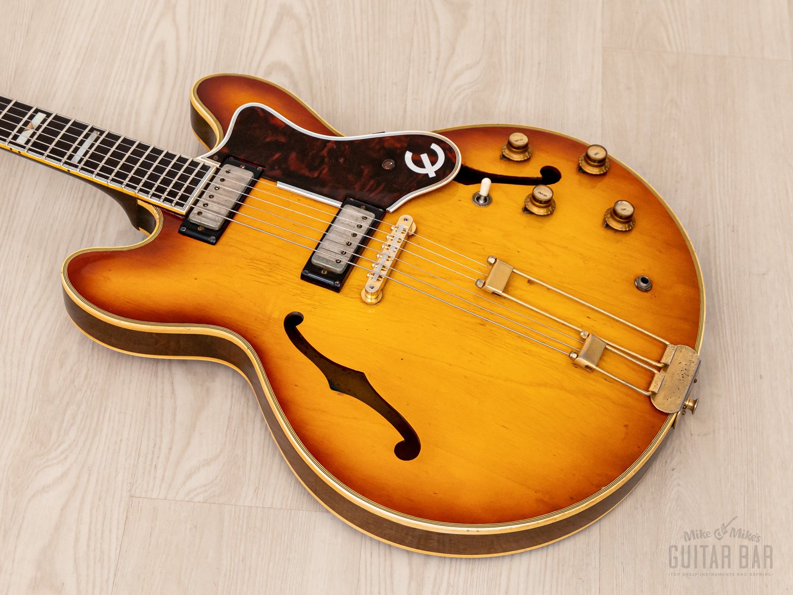 1966 Epiphone Sheraton E212T Vintage Semi-Hollow Guitar Royal Tan w/ Pat # Mini Humbuckers, Case