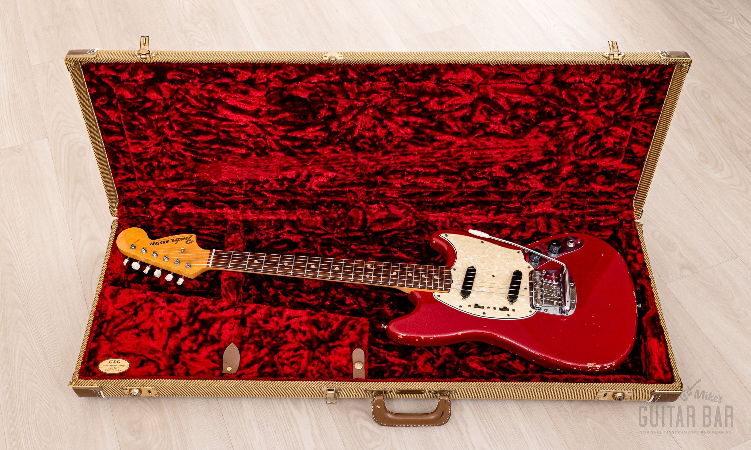 1966 Fender Mustang Vintage Offset Guitar Dakota Red, 100% Original w/ Case