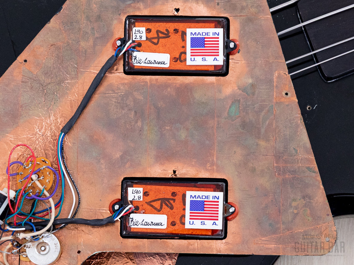 Underside of the Bill Lawrence pickups on the copper-shielded pickguard
