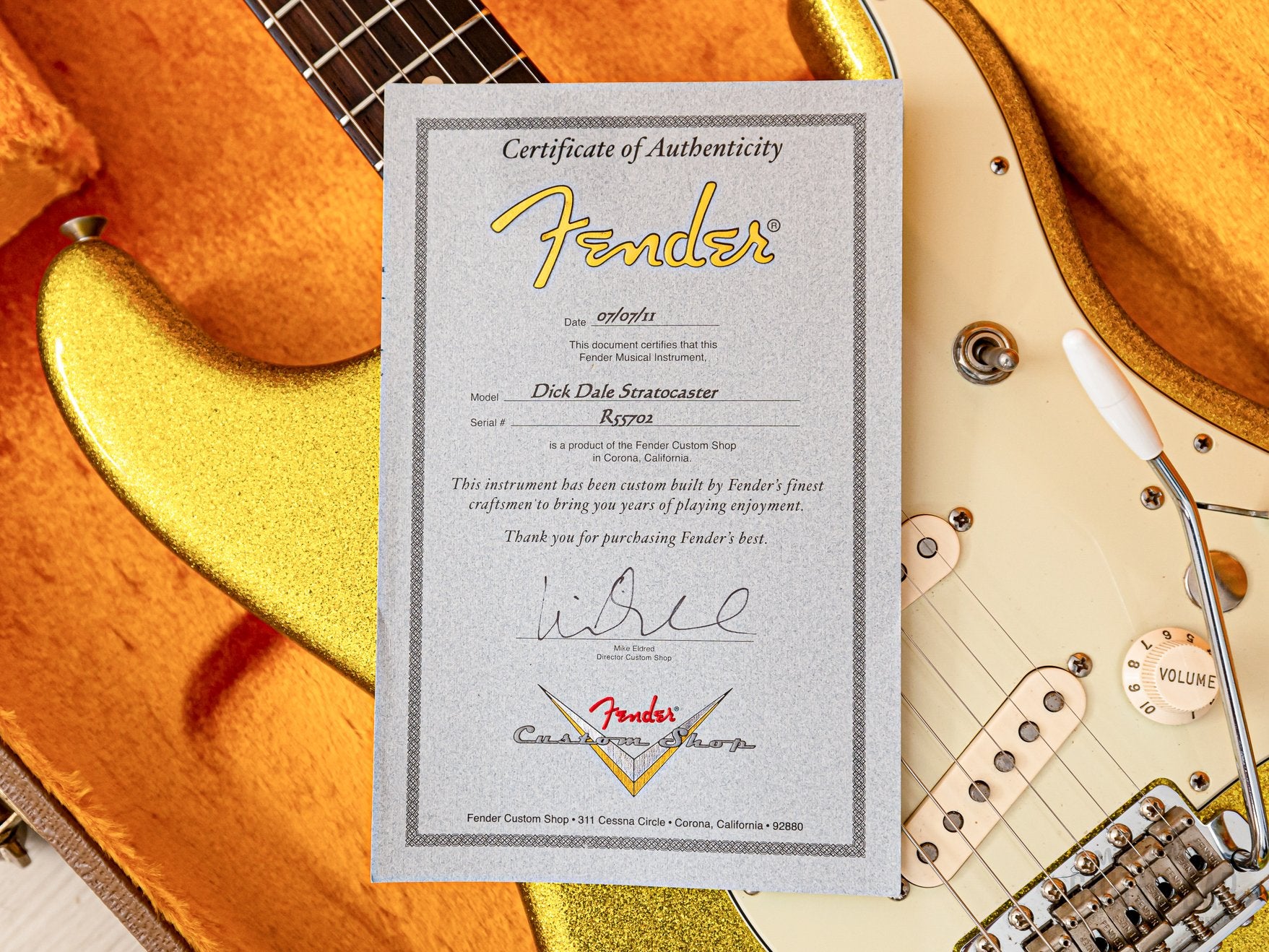 2011 Fender Custom Shop Dick Dale Stratocaster Chartreuse Sparkle, Mint w/ Case, Tags, COA