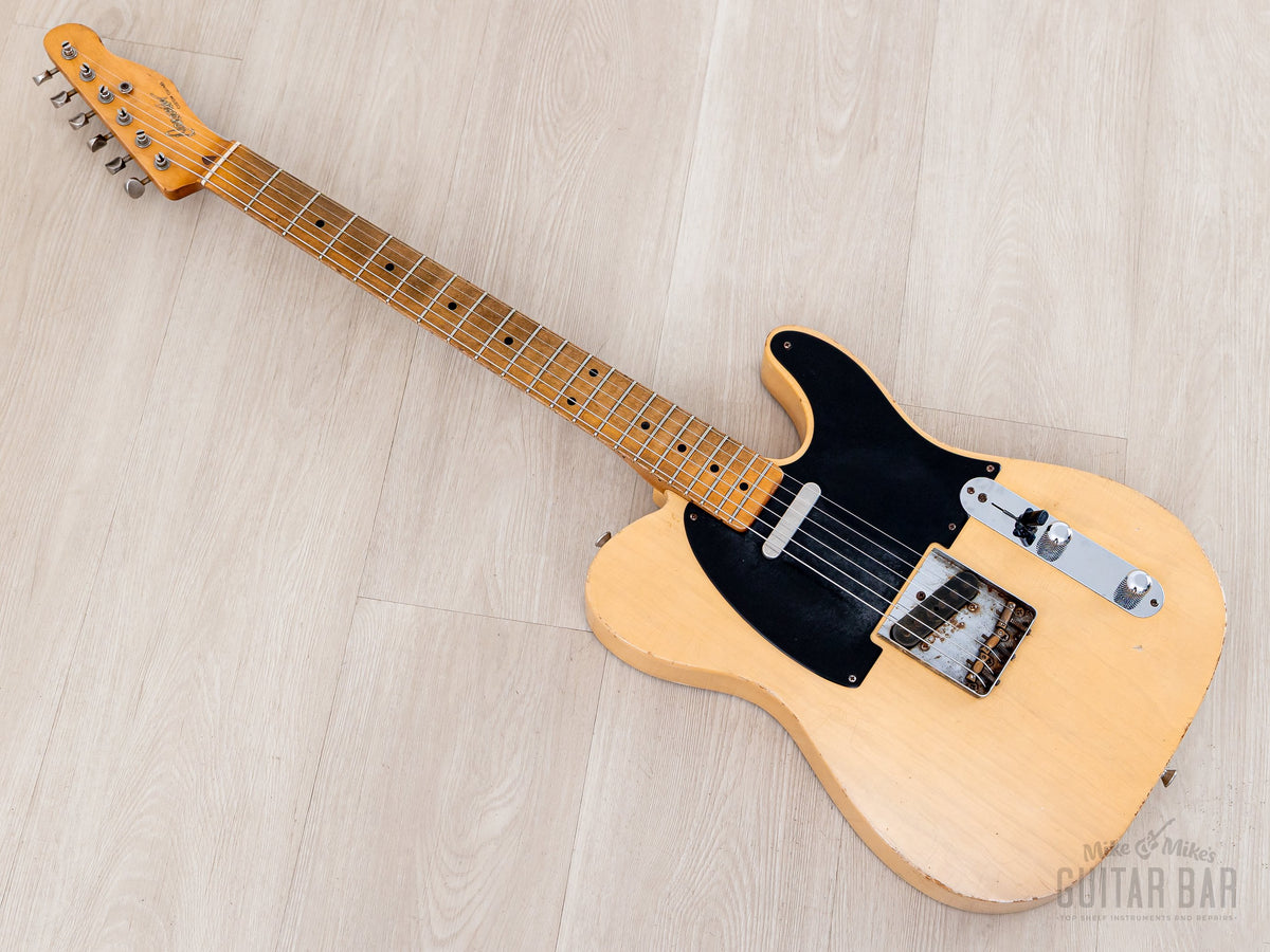 2016 Danocaster Single Cut Blackguard Butterscotch, full front angled view, neck side
