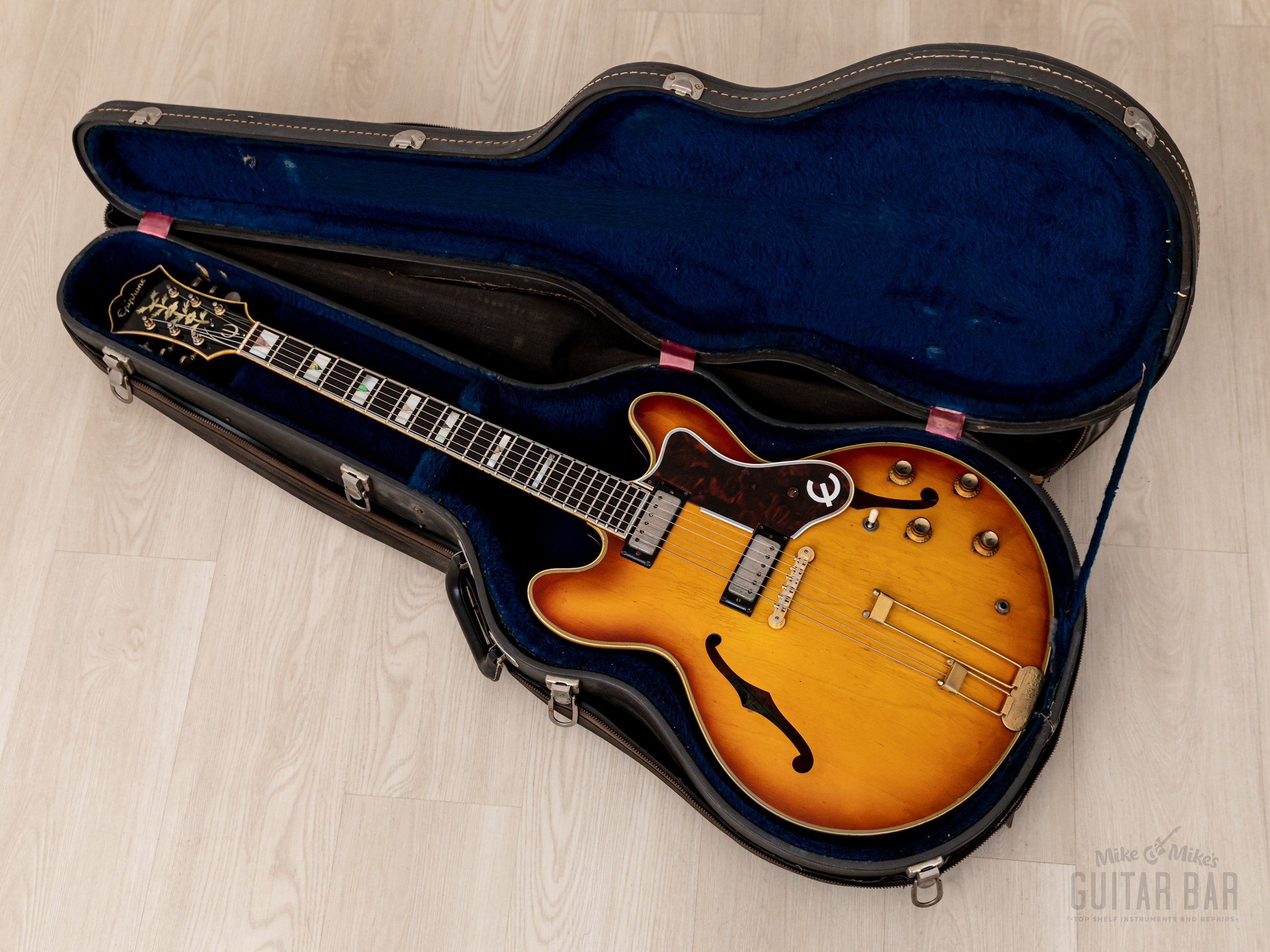1966 Epiphone Sheraton E212T Vintage Semi-Hollow Guitar Royal Tan w/ Pat # Mini Humbuckers, Case