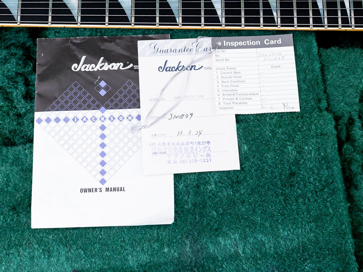 1991 Grover Jackson Dan Spitz Rhoads V case paperwork and hangtags