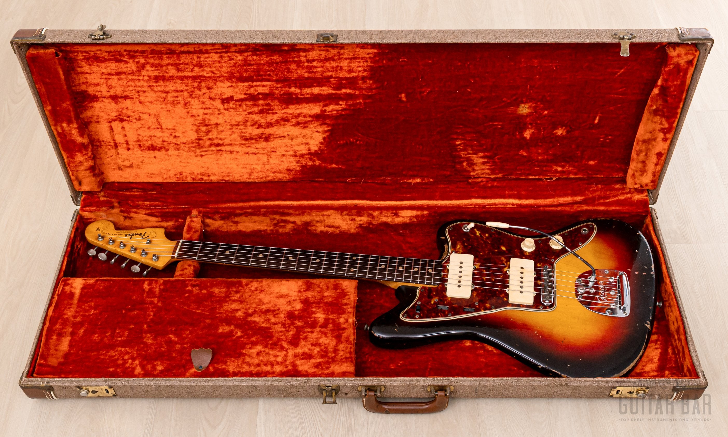 1961 Fender Jazzmaster Pre-CBS Slab Board Vintage Offset Guitar Sunburst, 100% Original w/ Case