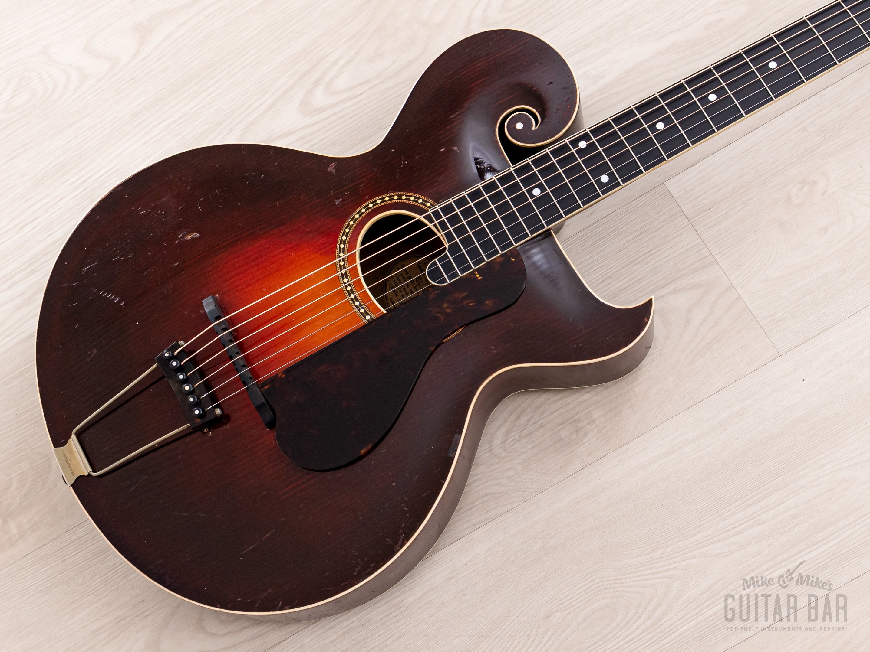 1920 Gibson Style O Vintage Scroll Body Carved Top Round Soundhole Archtop, Lloyd Loar Era w/ Case