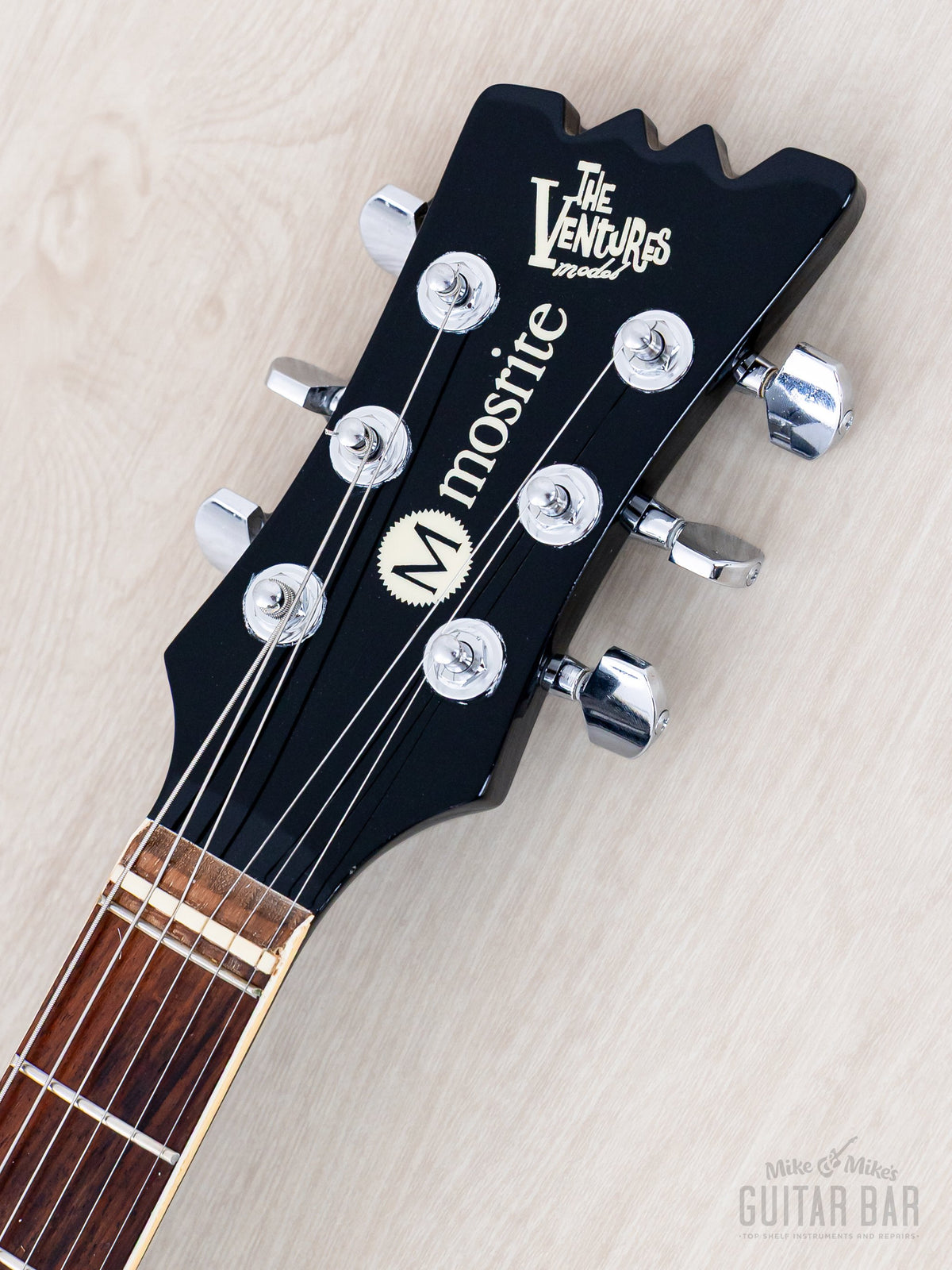 Mosrite Ventures Model headstock front with logo