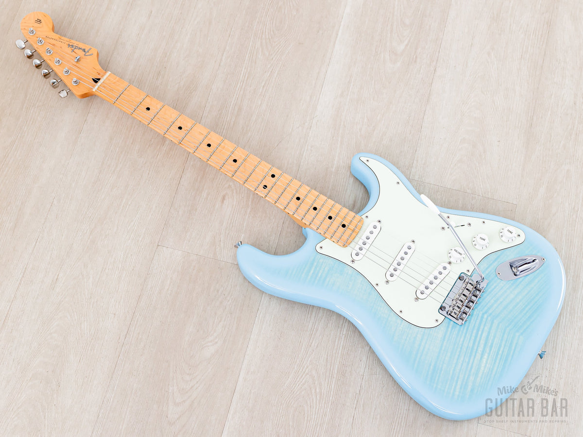 2024 Fender Hybrid II Stratocaster Flame Celeste Blue, front angled full view